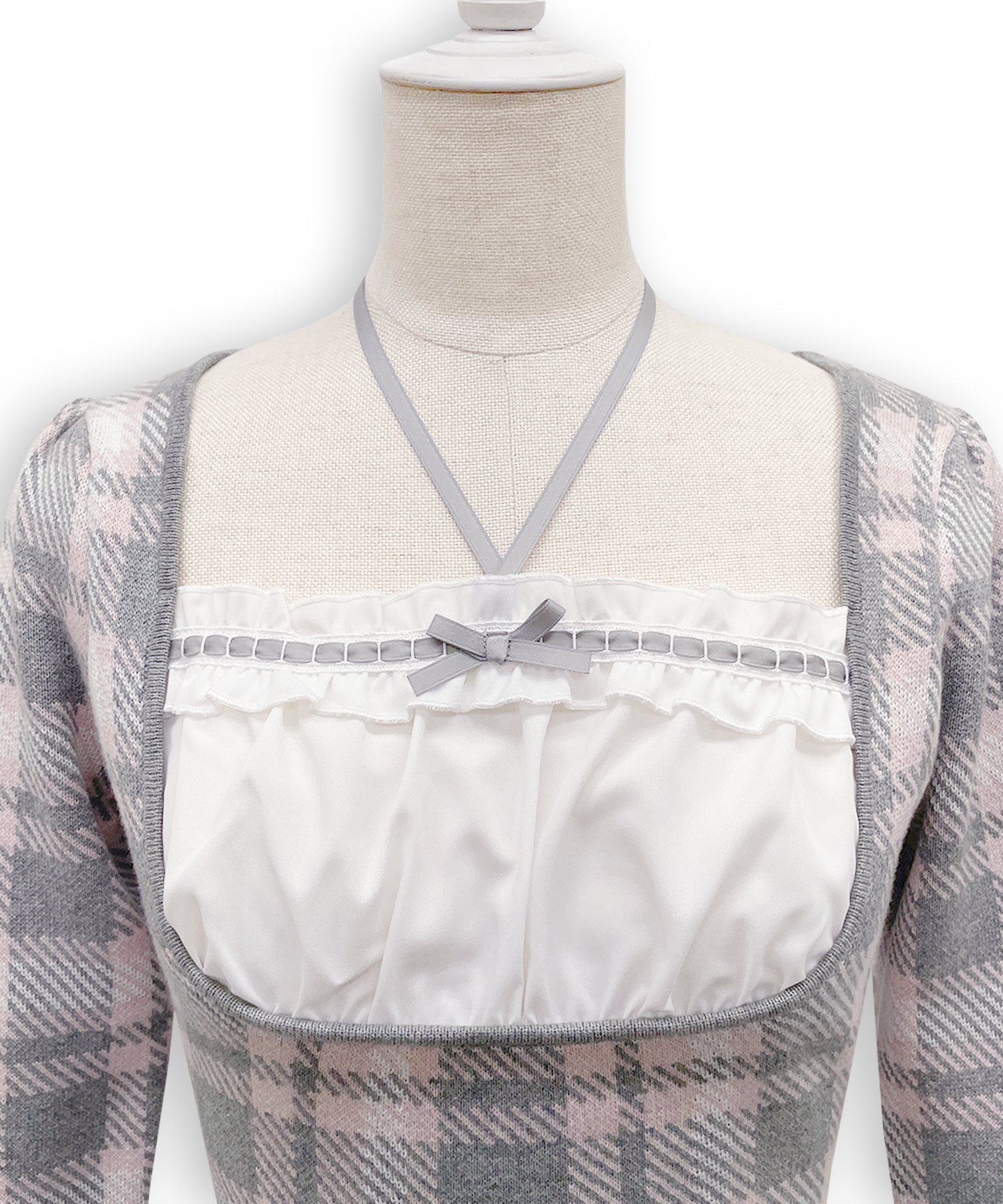 チェックジャガードプリーツニットワンピース