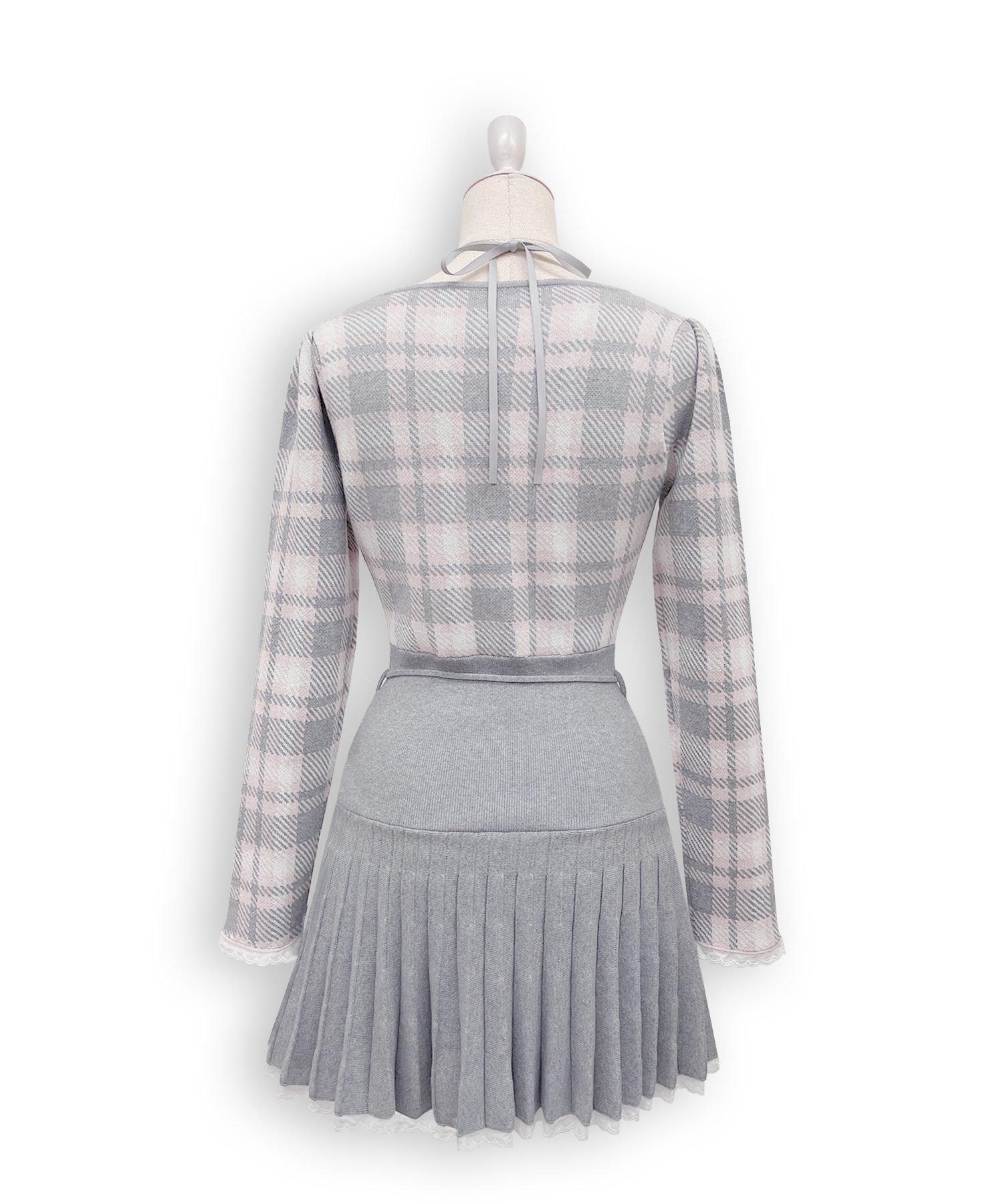 チェックジャガードプリーツニットワンピース