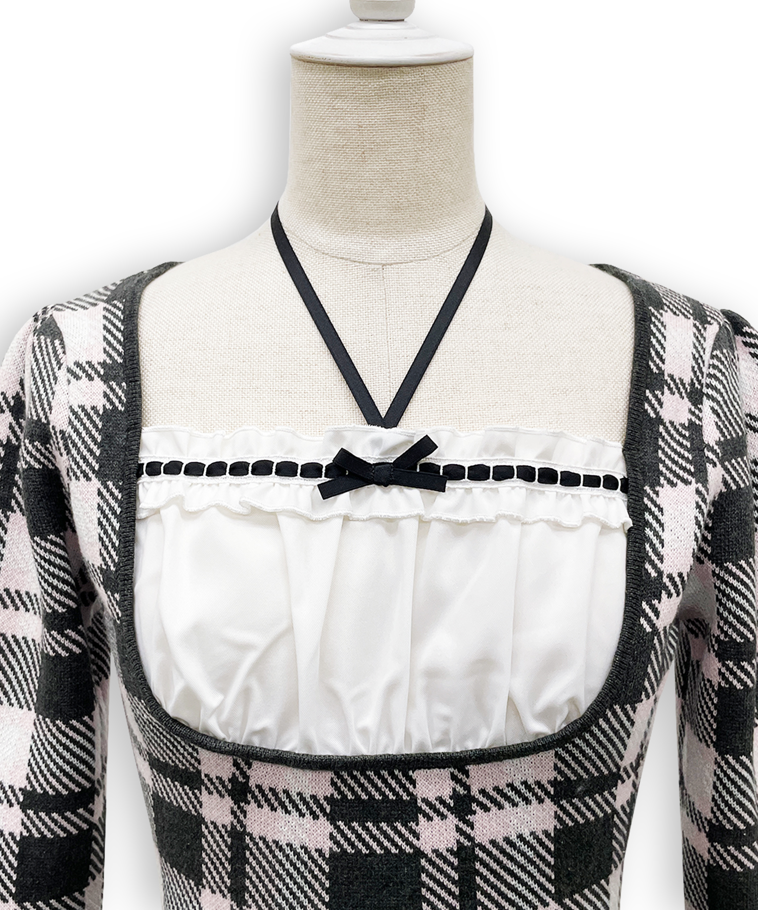 チェックジャガードプリーツニットワンピース