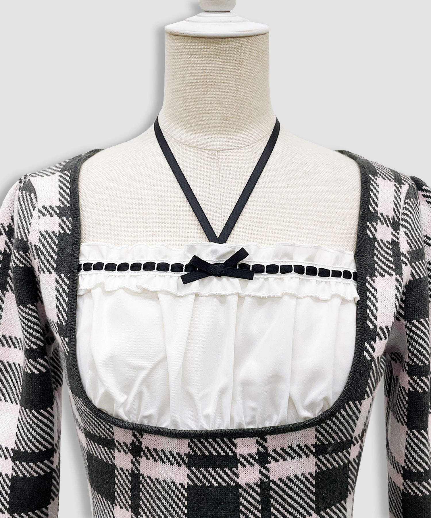 チェックジャガードプリーツニットワンピース