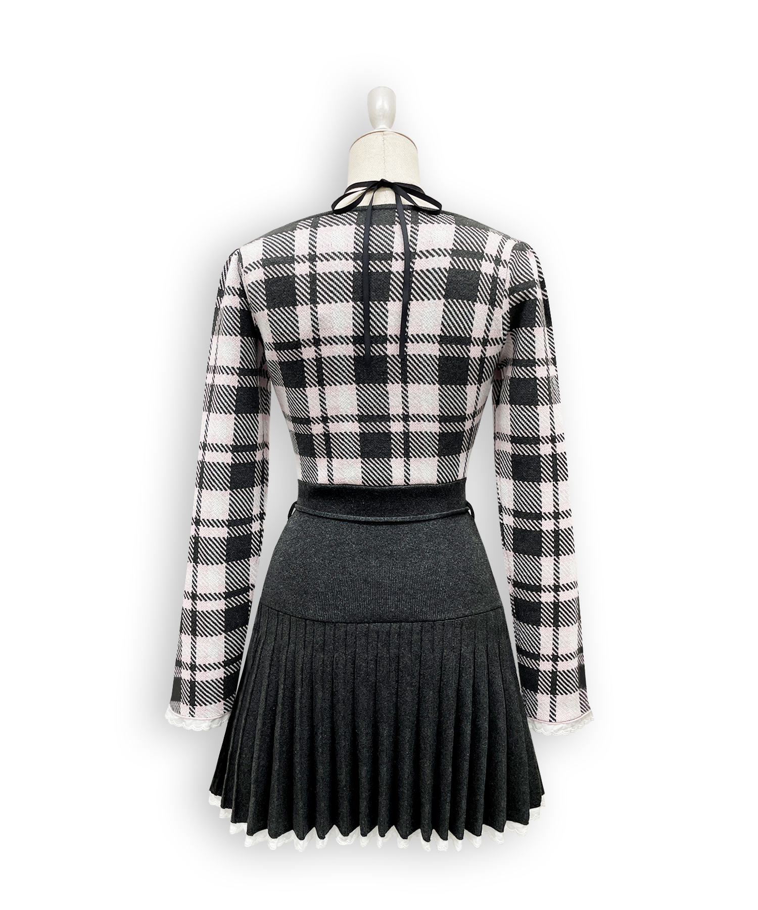 チェックジャガードプリーツニットワンピース