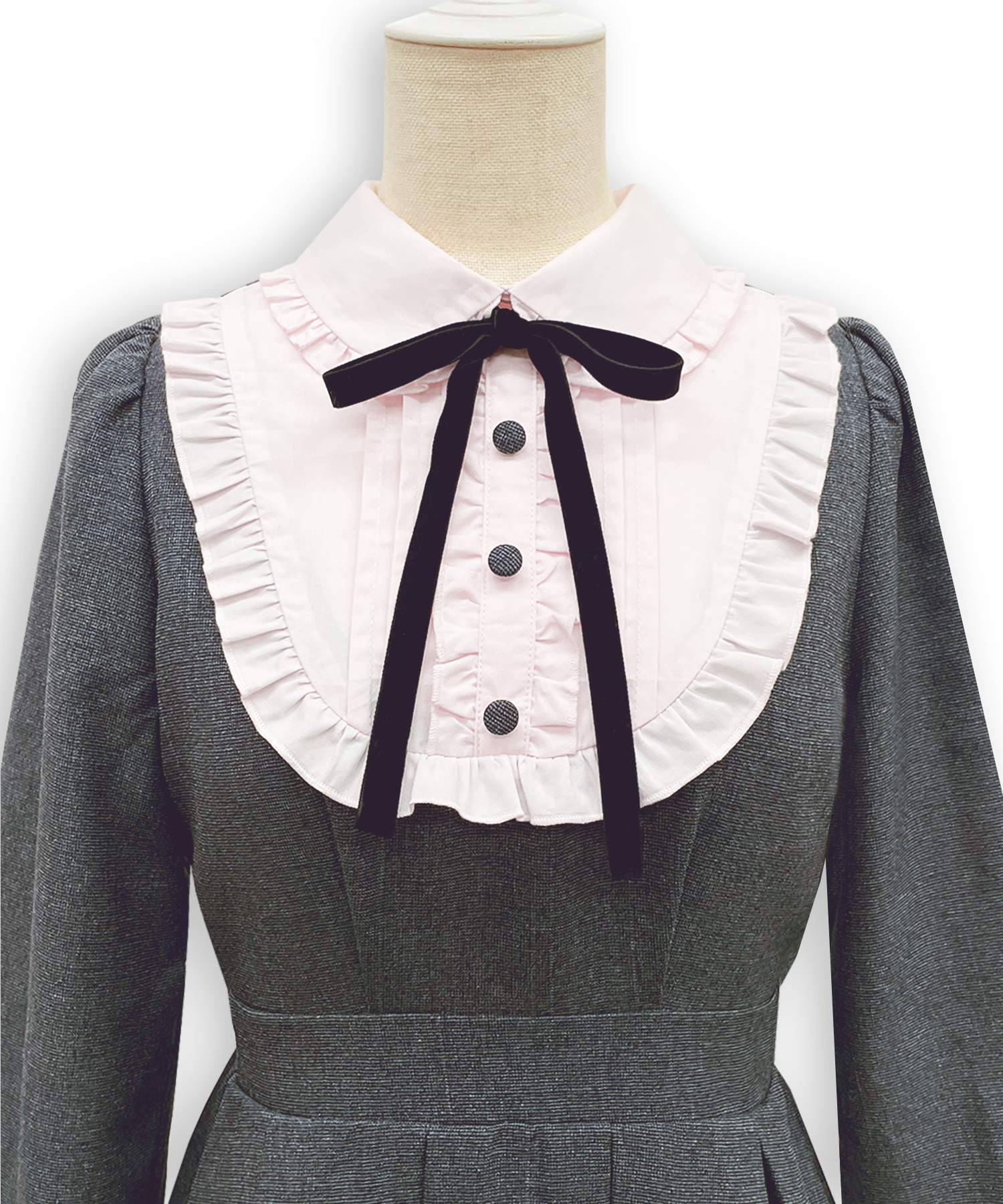 ベロアリボン配色ヨークワンピース