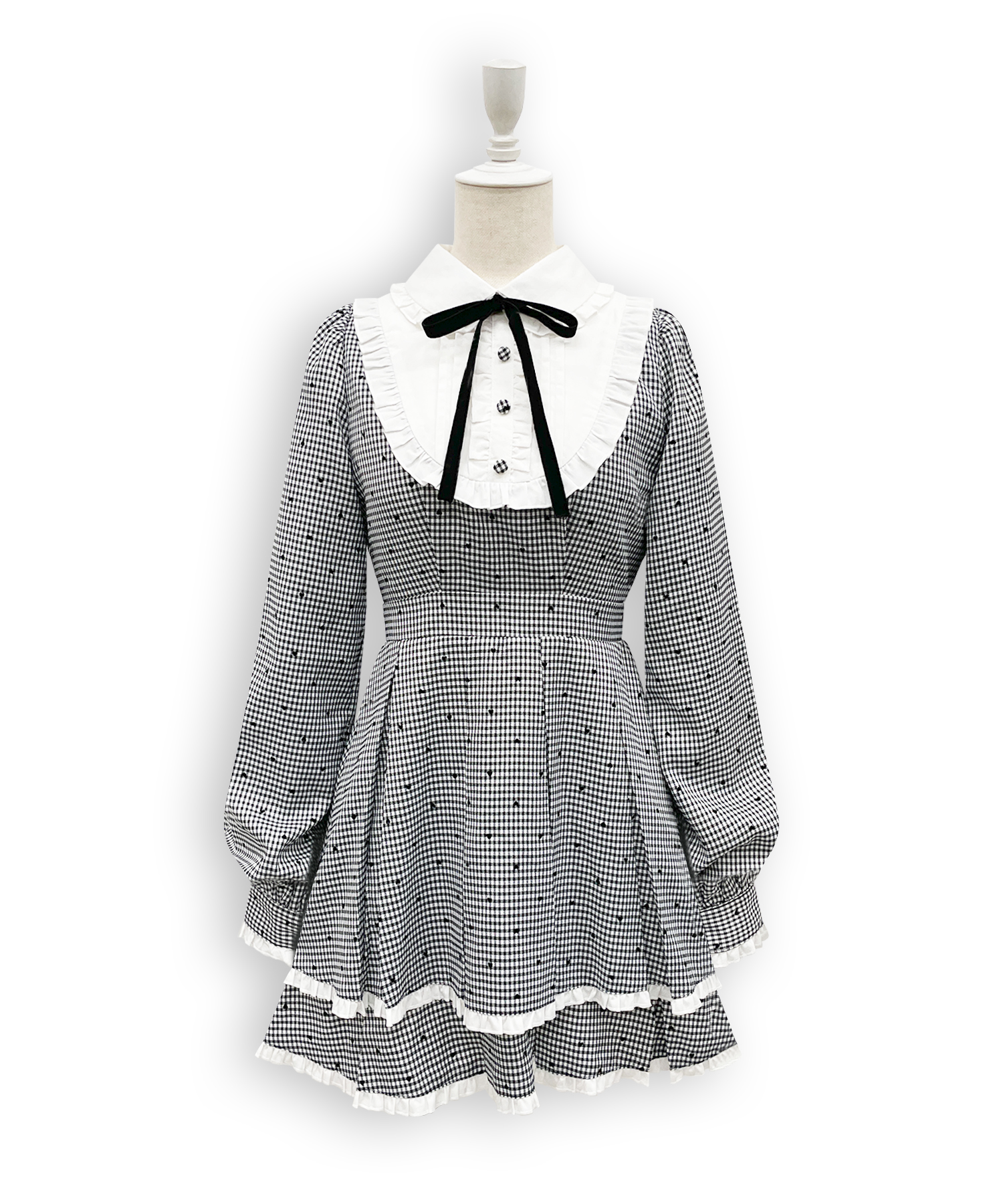 ベロアリボン配色ヨークワンピース