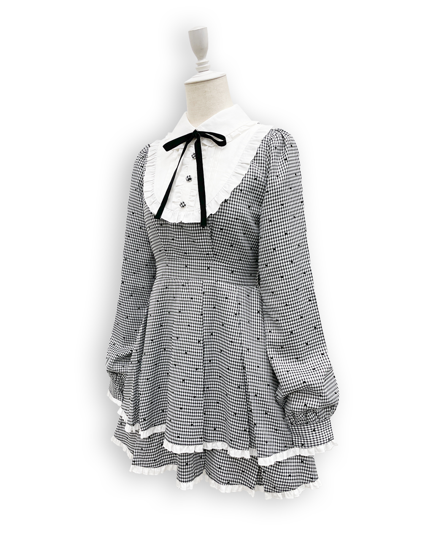 ベロアリボン配色ヨークワンピース