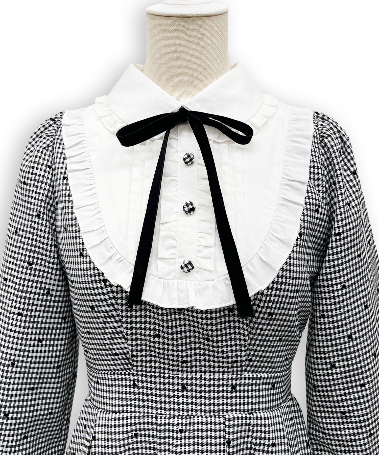 ベロアリボン配色ヨークワンピース