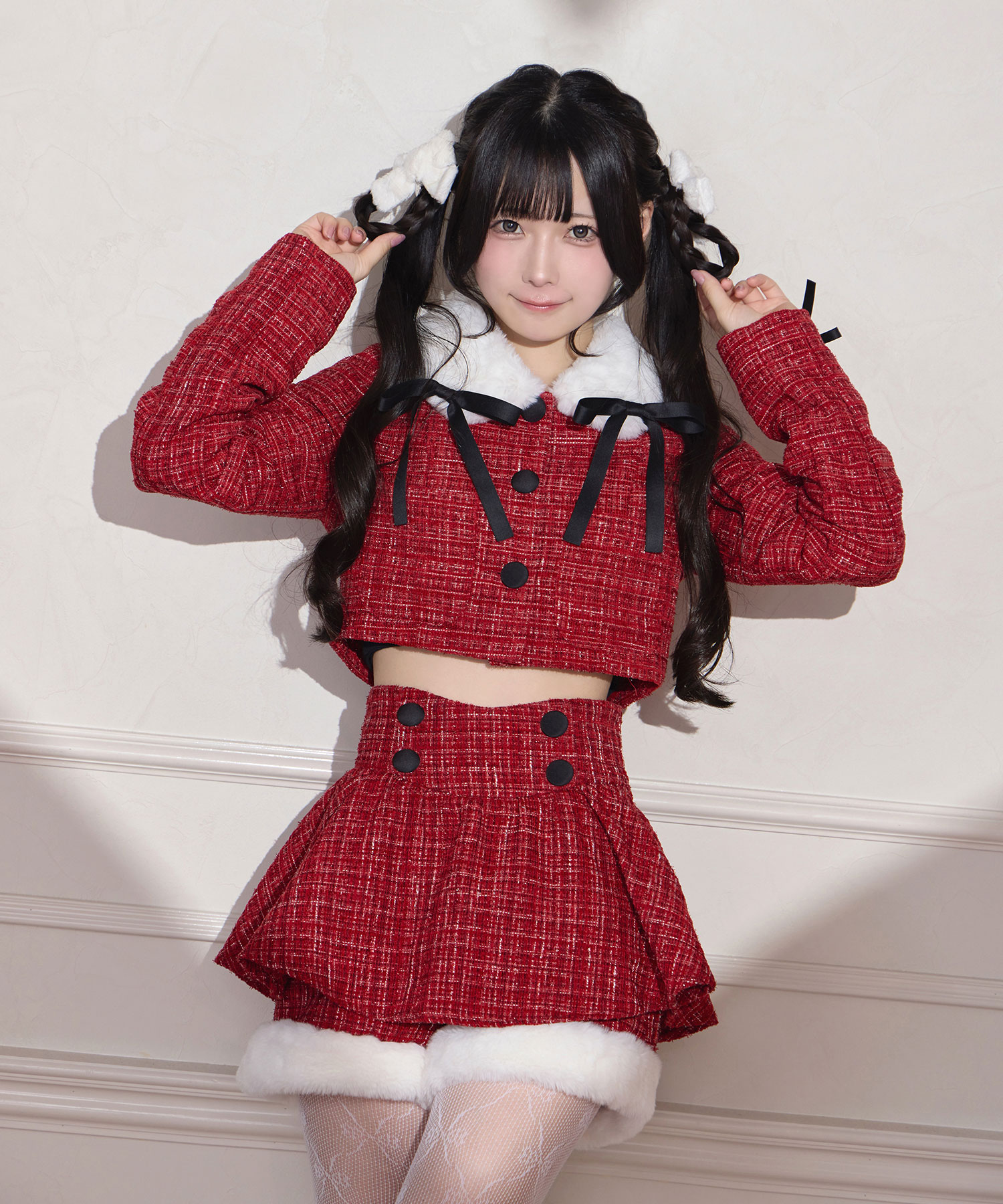 裾ファーツイードペプラムショートパンツ