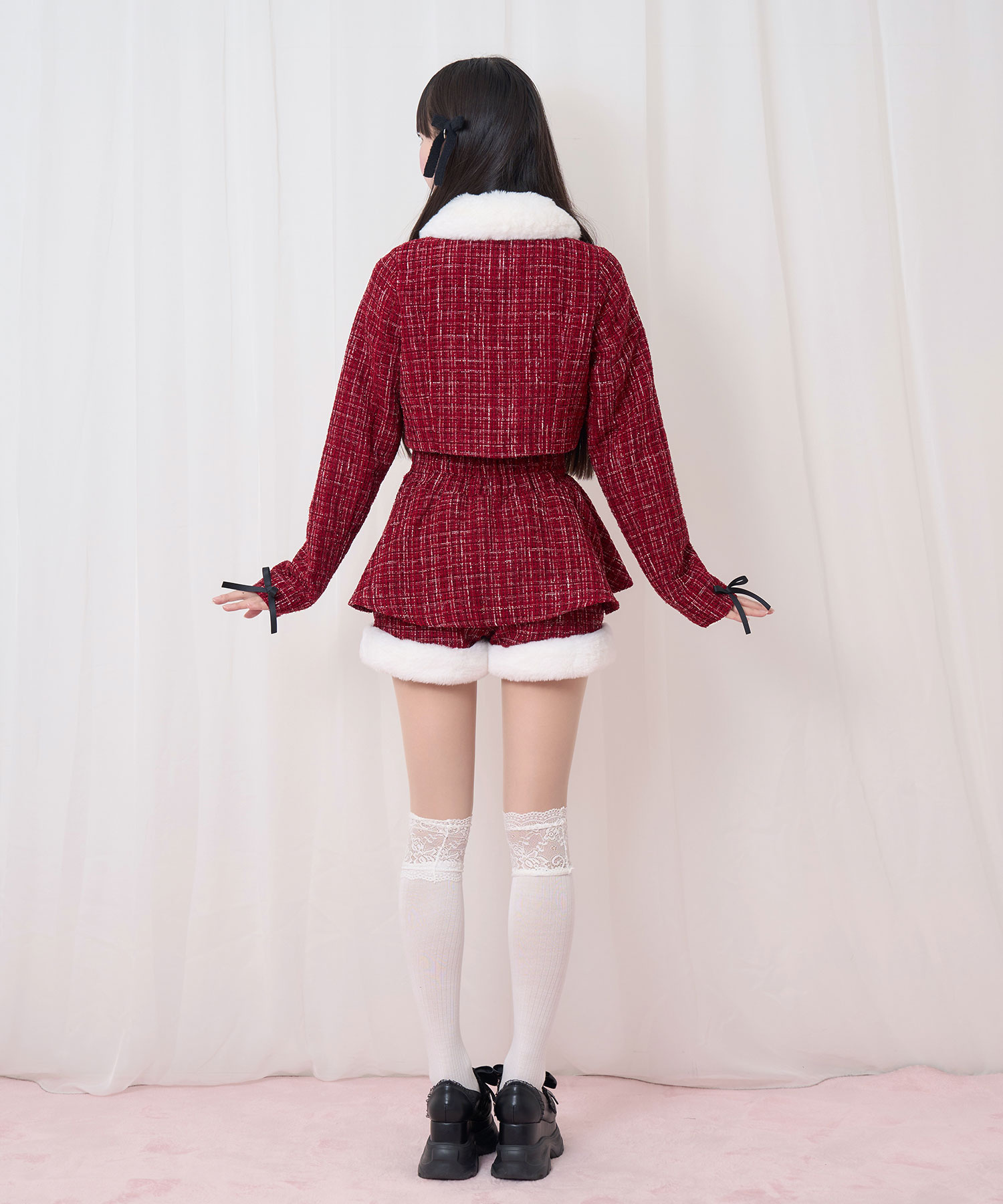 裾ファーツイードペプラムショートパンツ