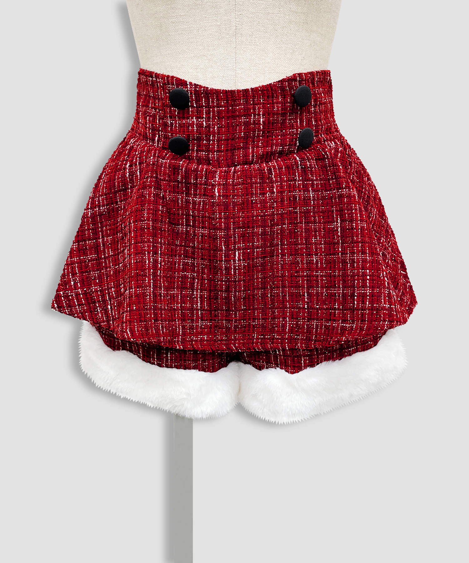 裾ファーツイードペプラムショートパンツ