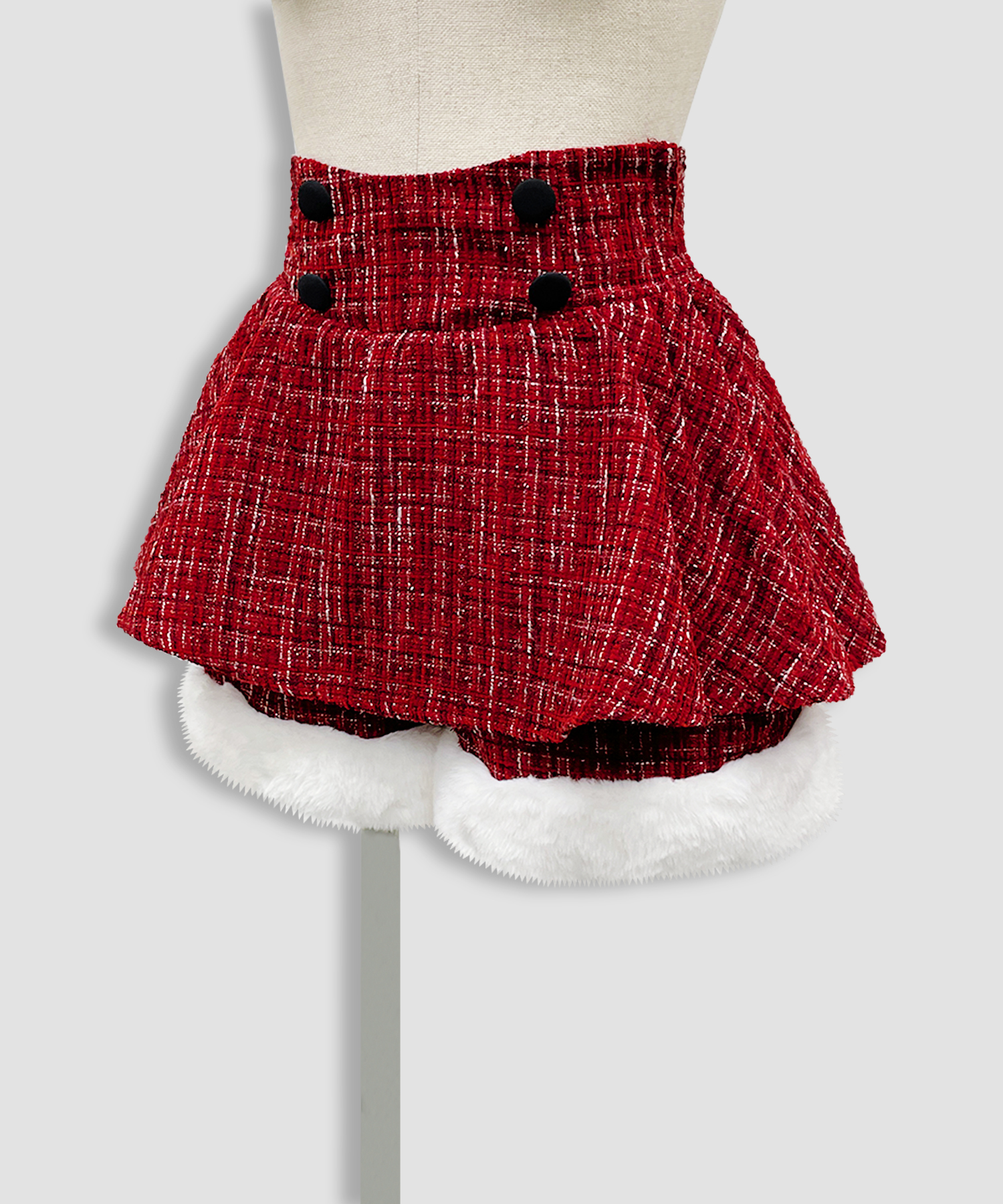 裾ファーツイードペプラムショートパンツ