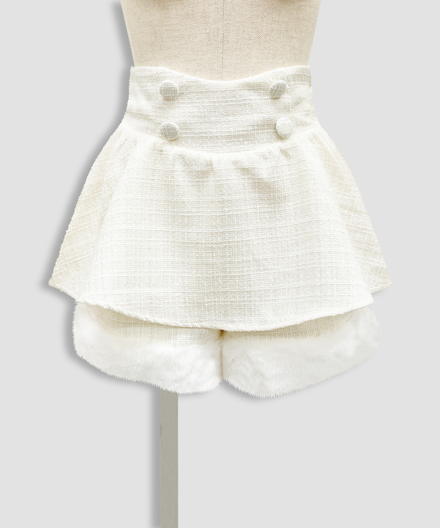 裾ファーツイードペプラムショートパンツ