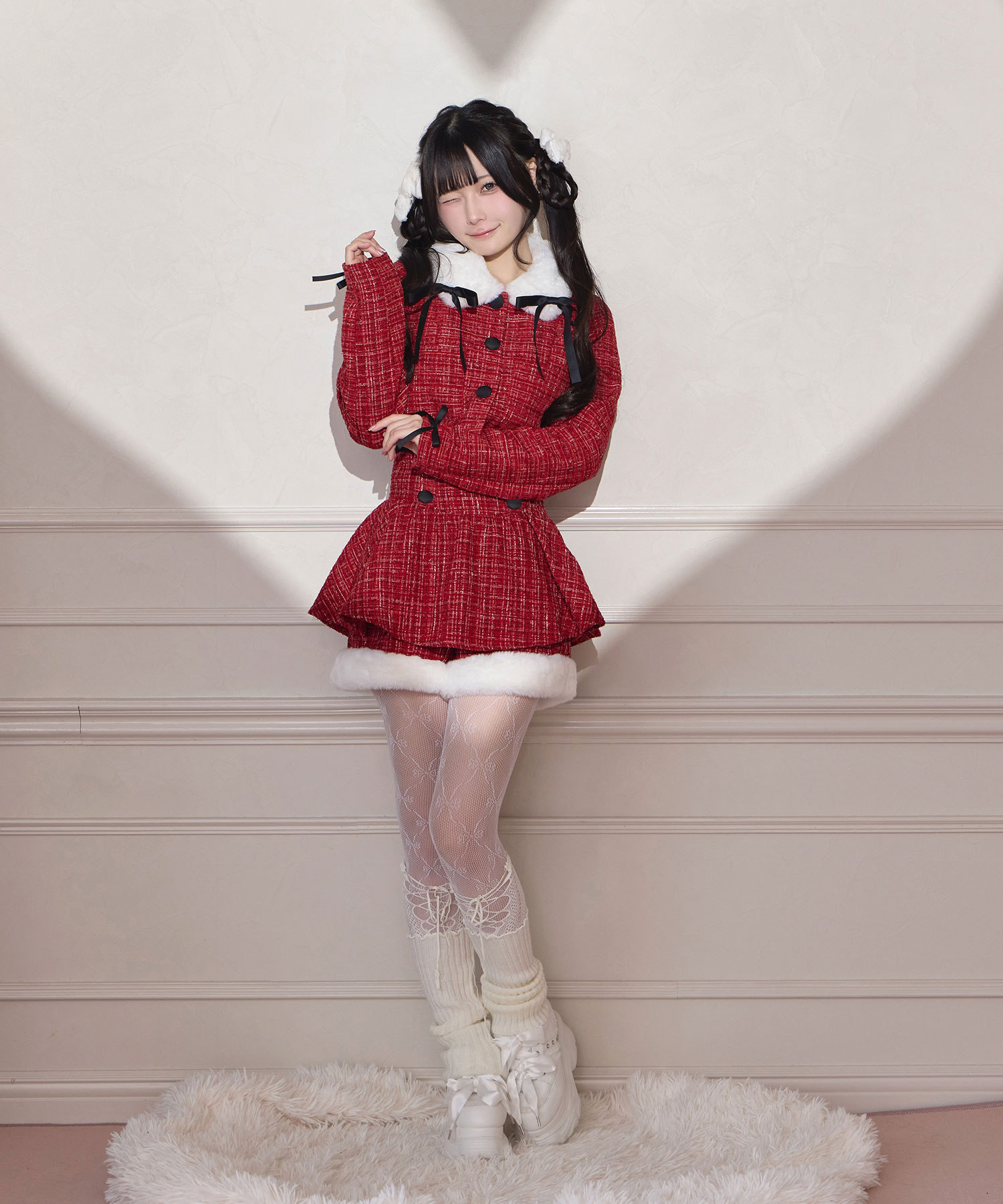 裾ファーツイードペプラムショートパンツ