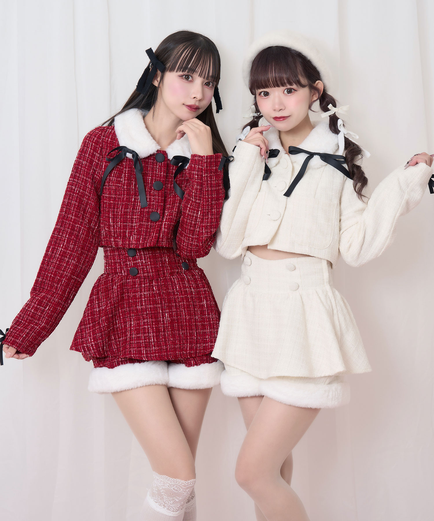 裾ファーツイードペプラムショートパンツ