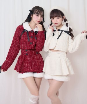 裾ファーツイードペプラムショートパンツ