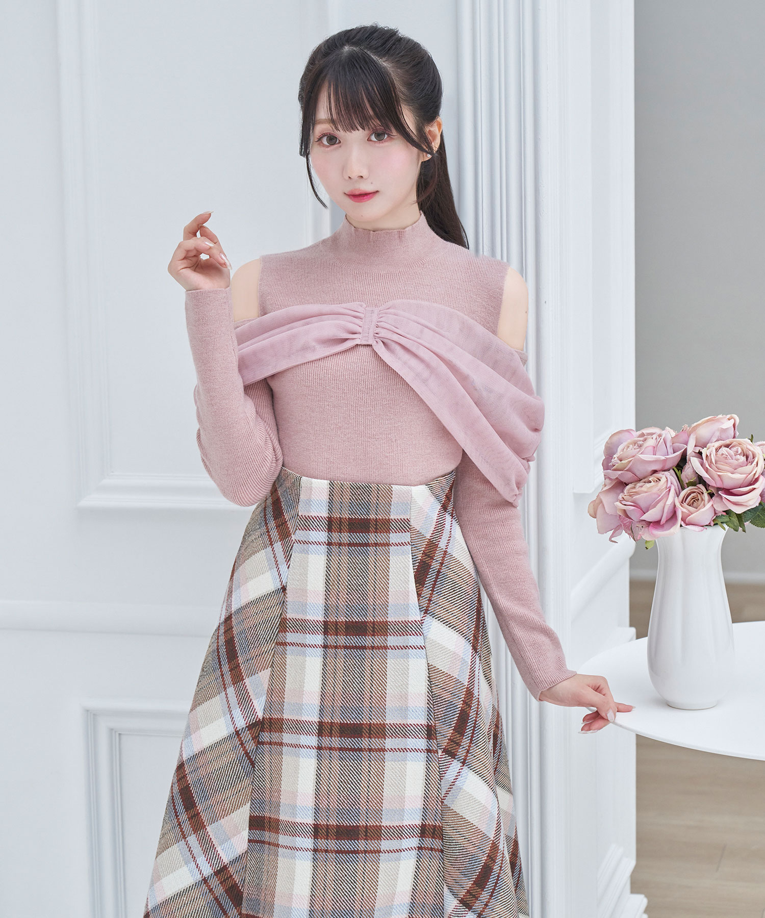 【Special Gift Fair】tulle o/shoulder like knit tops