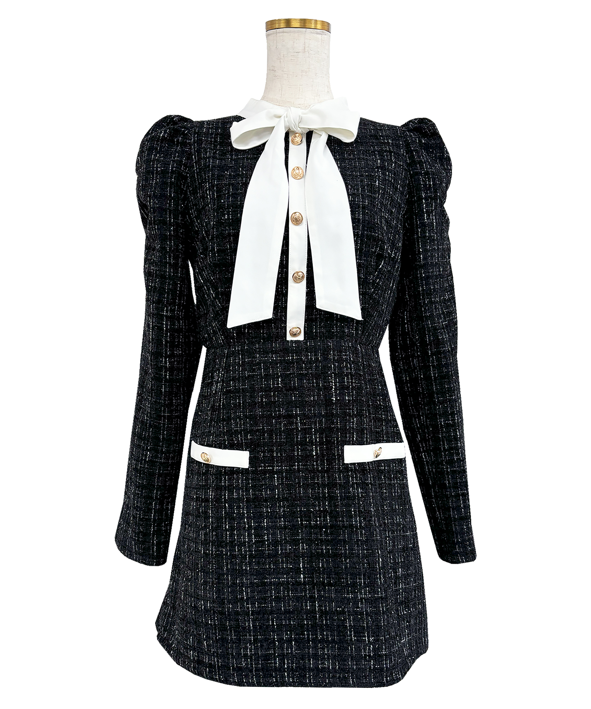【Special Gift Fair】ribbon tie tweed mini onepiece
