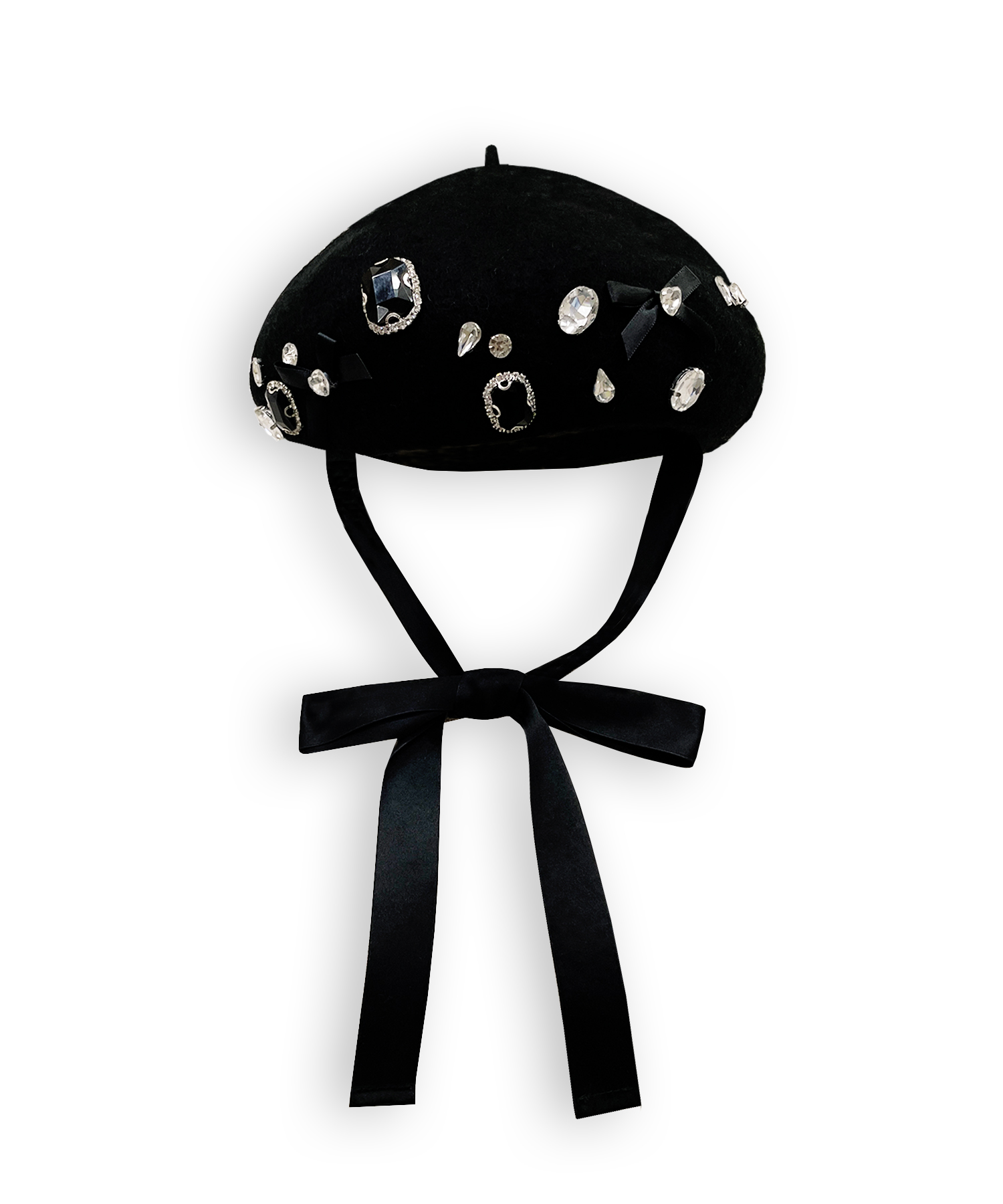 ビジュー付き顎リボンベレー帽