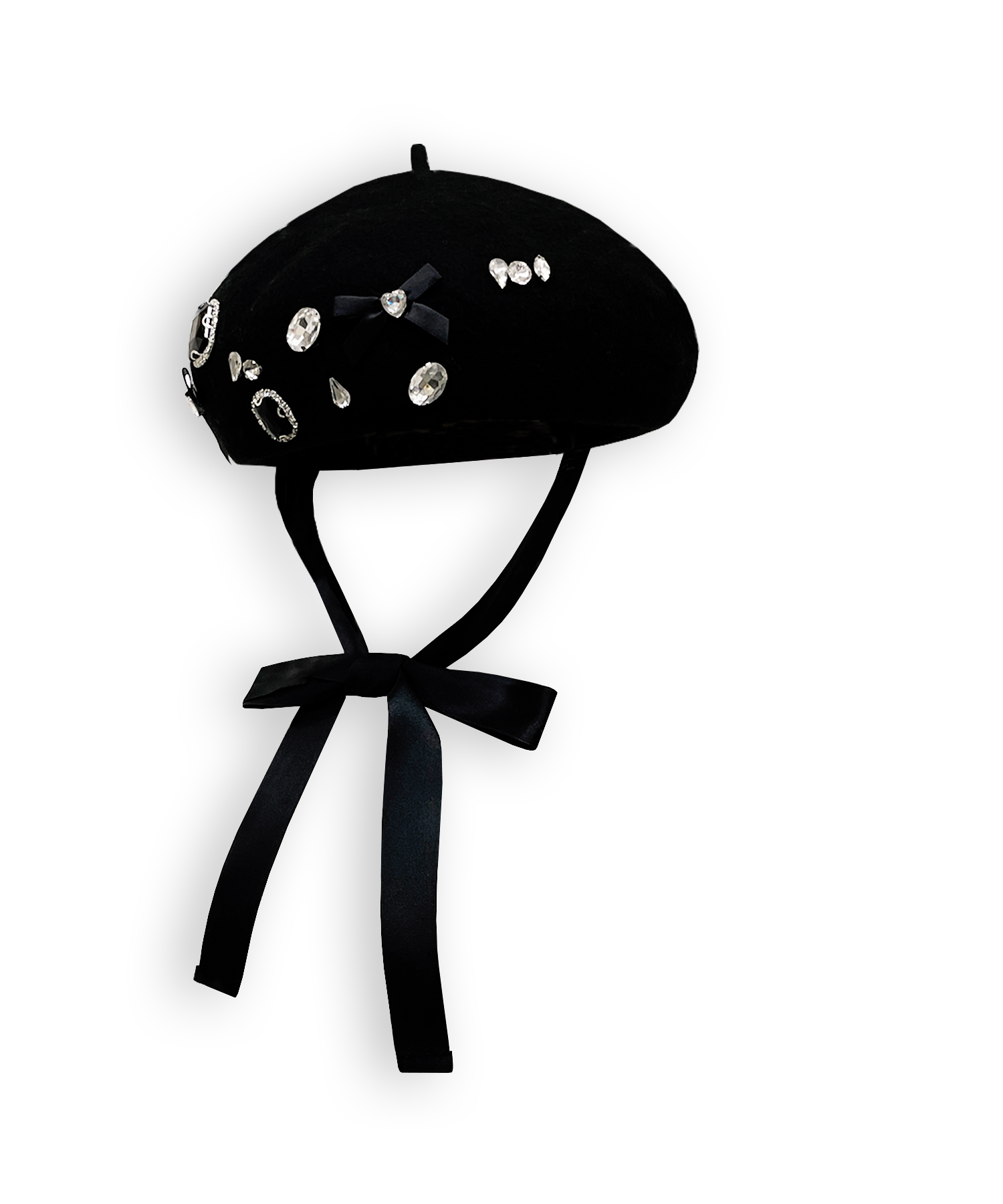 ビジュー付き顎リボンベレー帽