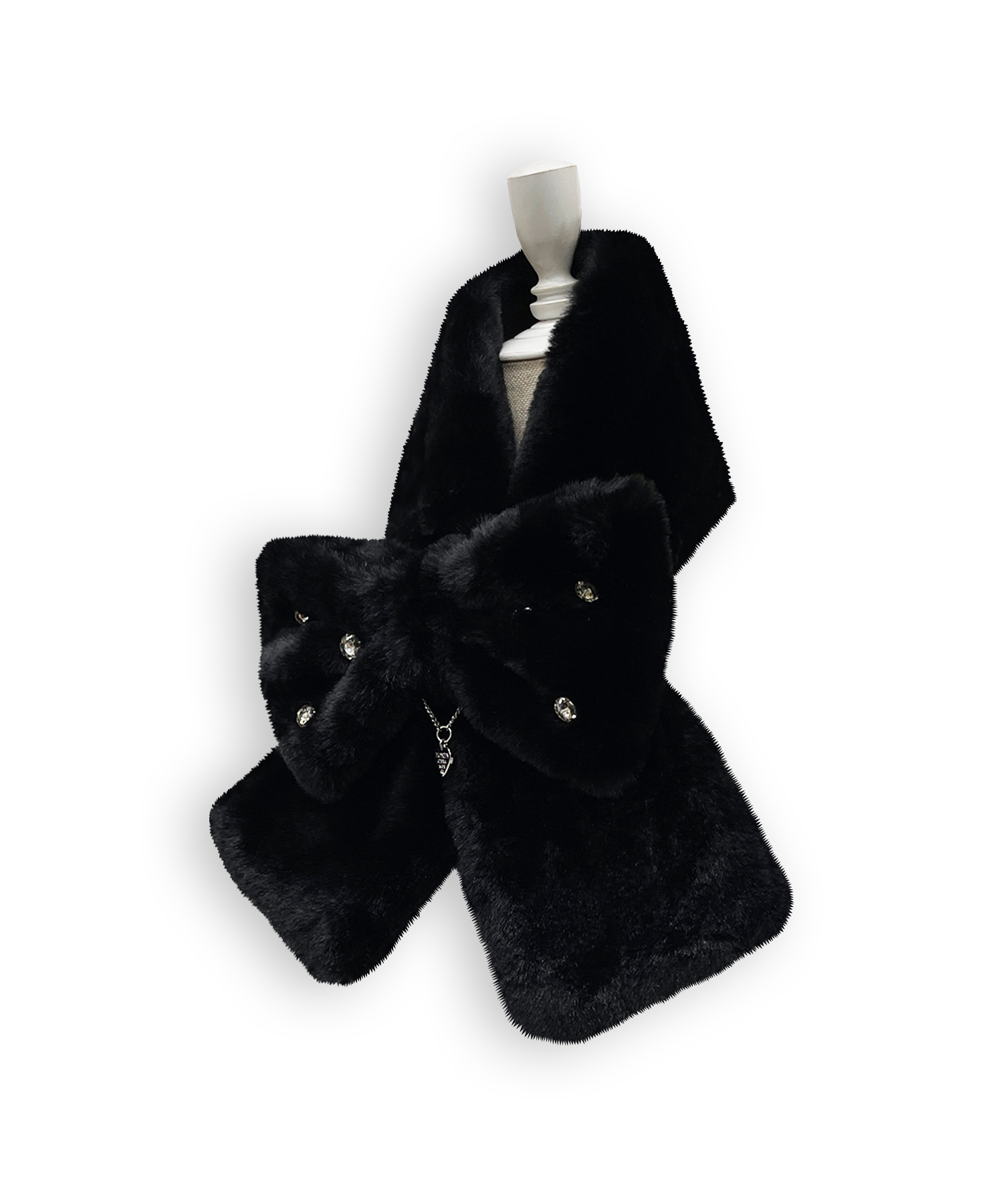 ロゴチャーム付きビジューリボンマフラー