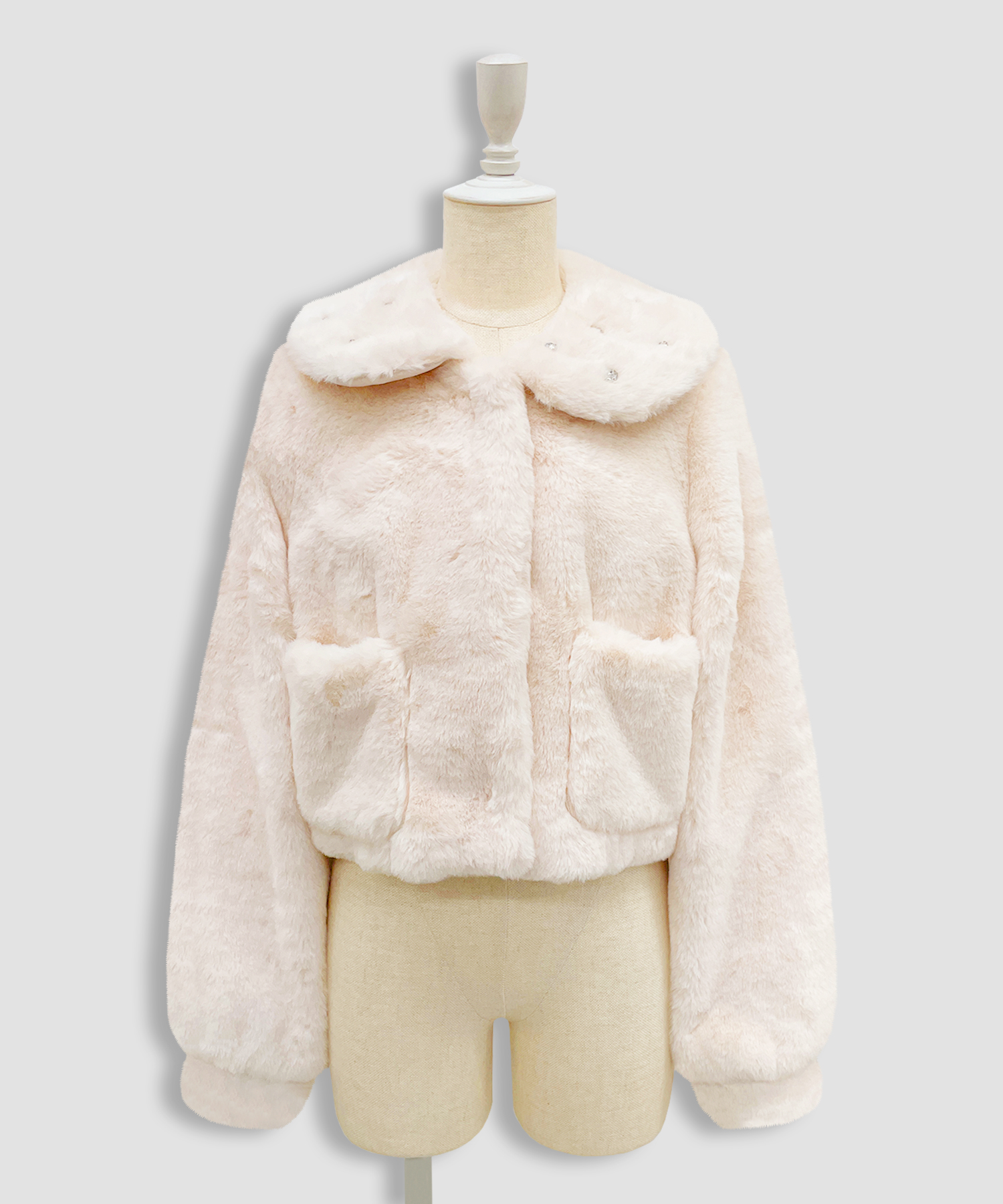 ビジュー衿エコファーリボンコート