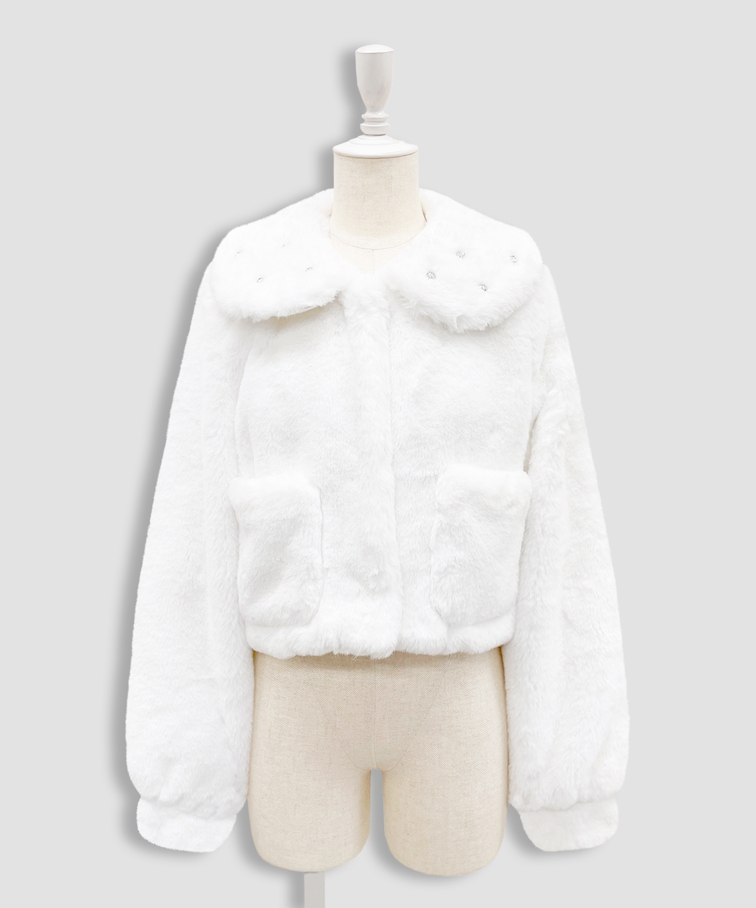 ビジュー衿エコファーリボンコート