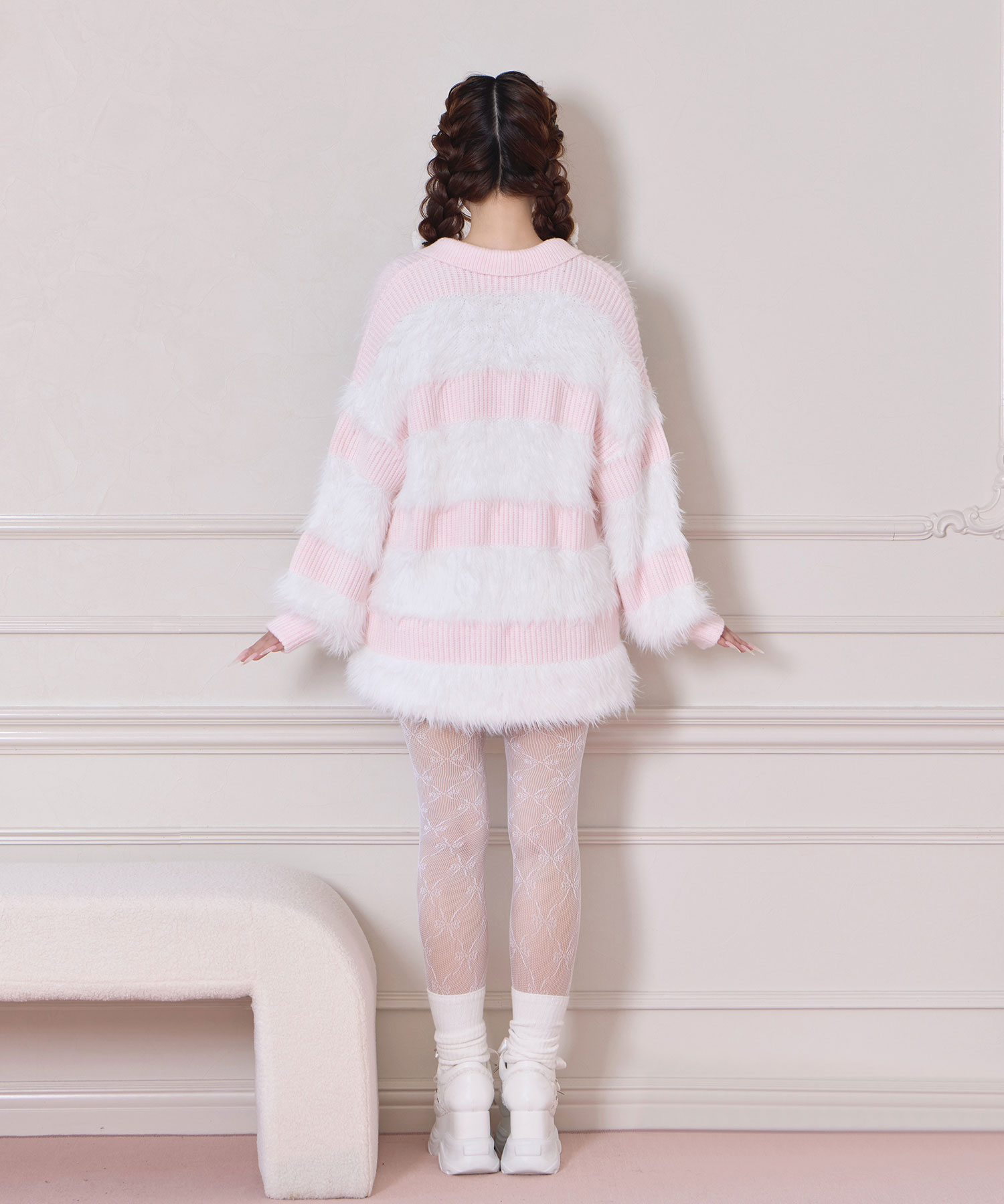 襟付きボーダーニットワンピ