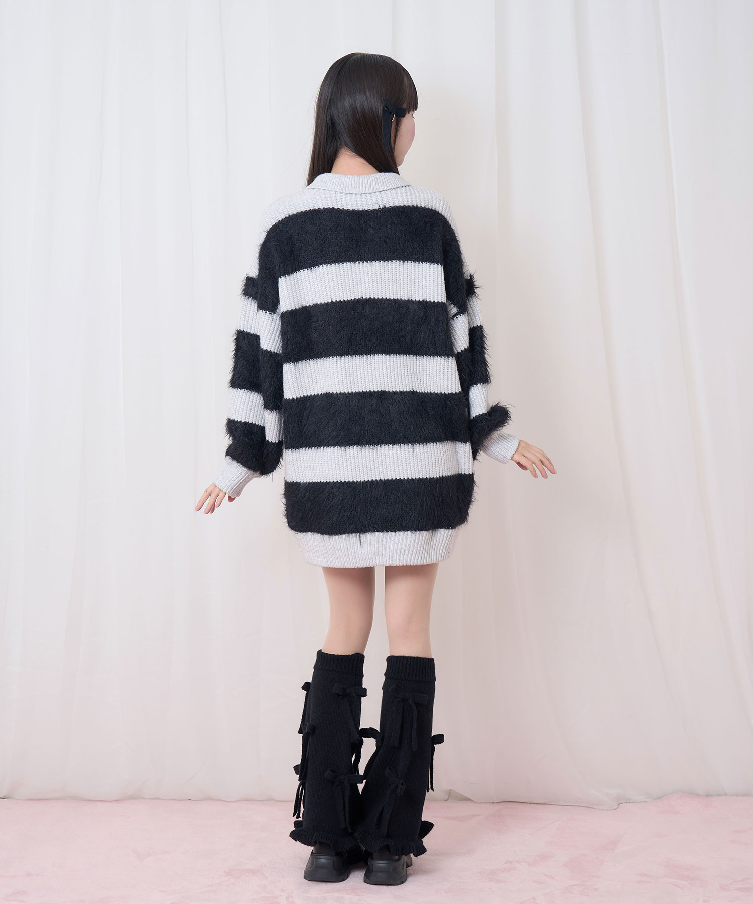 襟付きボーダーニットワンピ