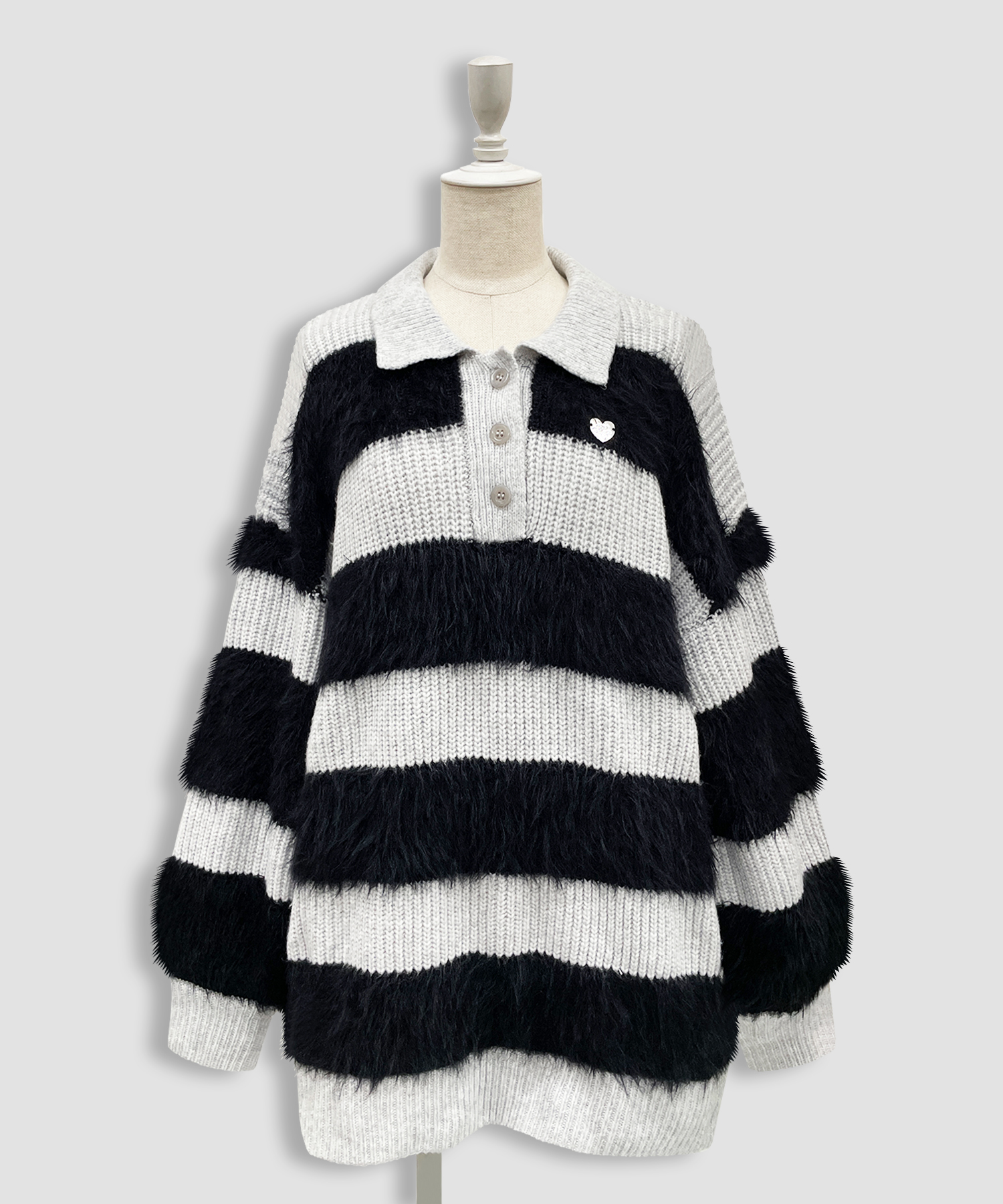 襟付きボーダーニットワンピ