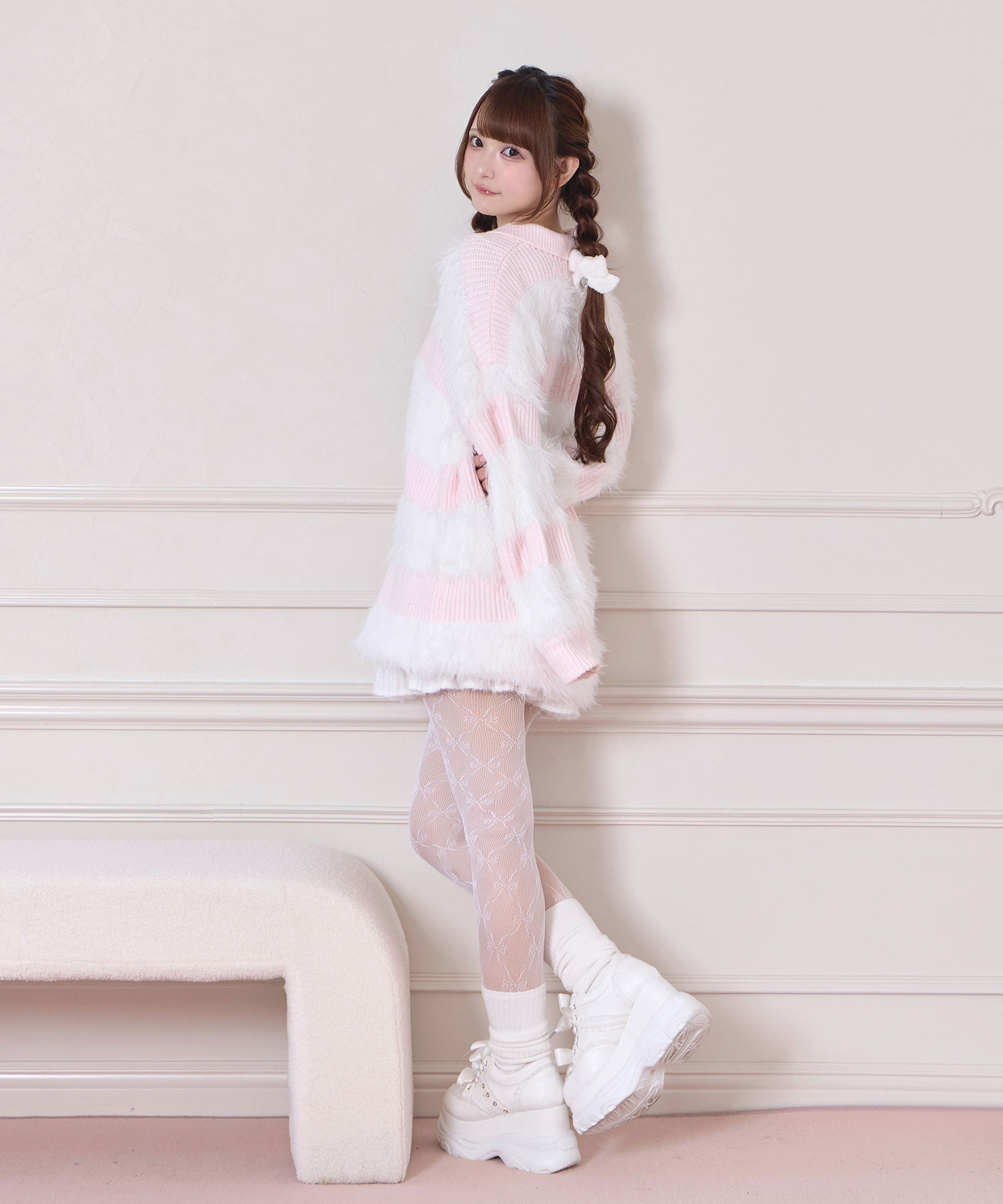 襟付きボーダーニットワンピ