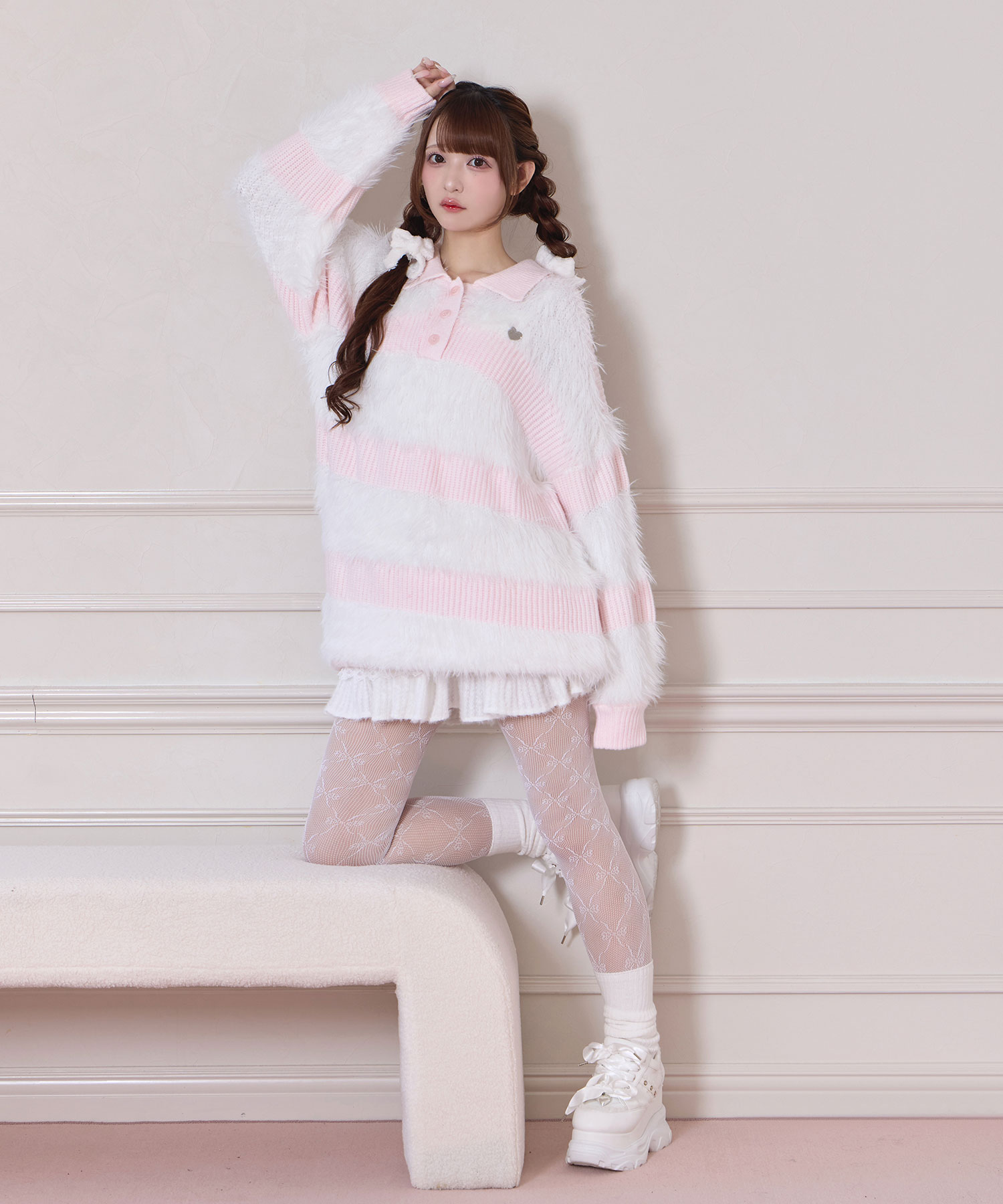 襟付きボーダーニットワンピ