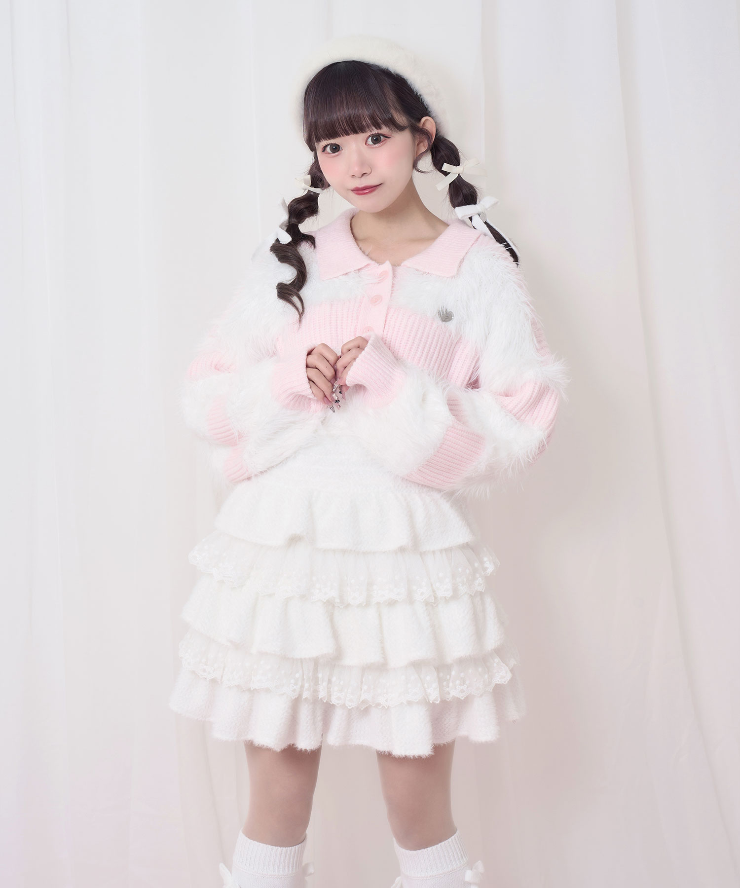 襟付きボーダーニットワンピ