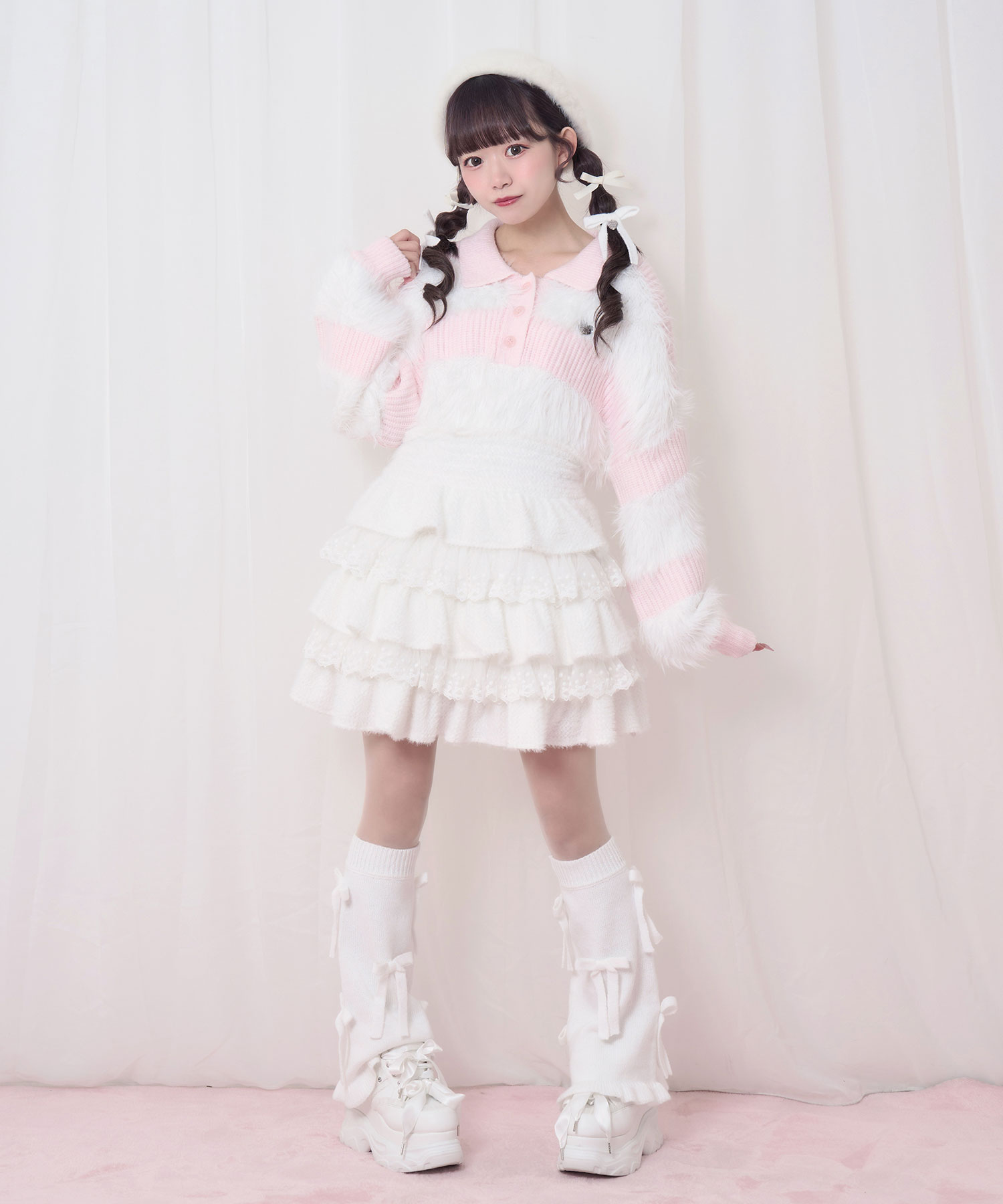 襟付きボーダーニットワンピ