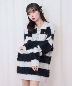 襟付きボーダーニットワンピ