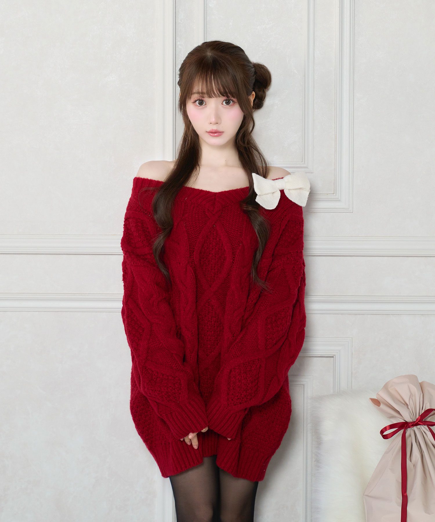 【美品】OBLI　24AW　ニットドッキングワンピース　レッド　完売品 受注予約】Oversized cable knit OP – BUNNY APARTMENT