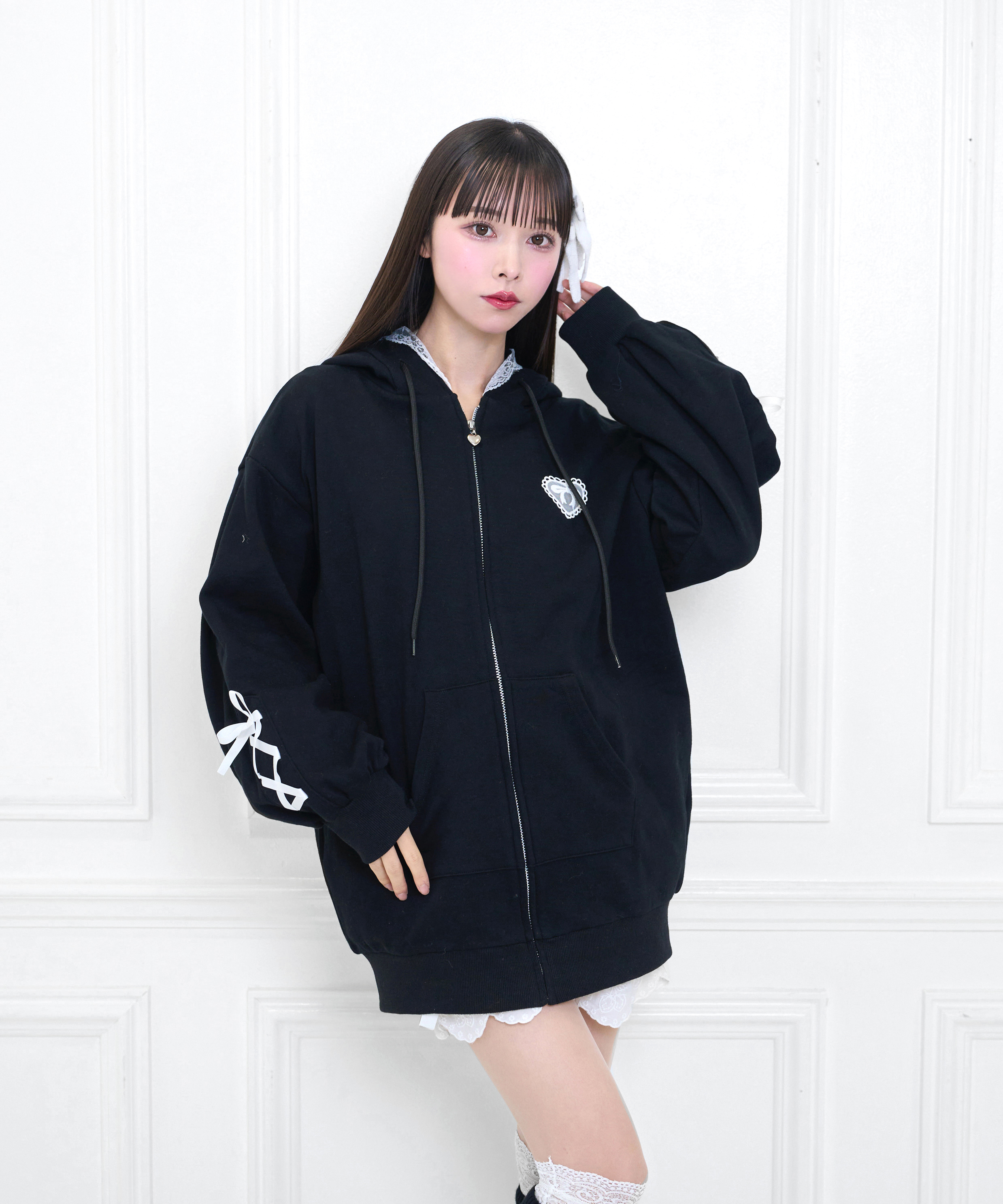 ポイントレースねこ耳ジップパーカー