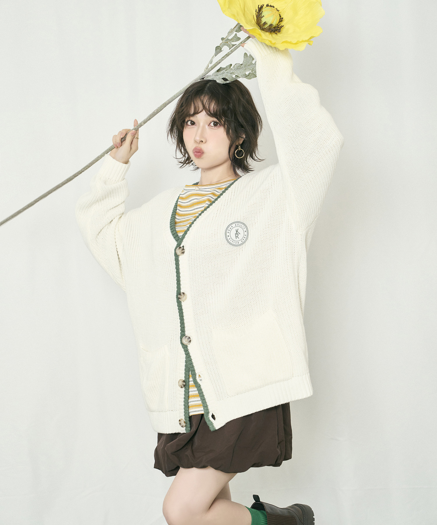 ラインニットカーディガン / アイボリー