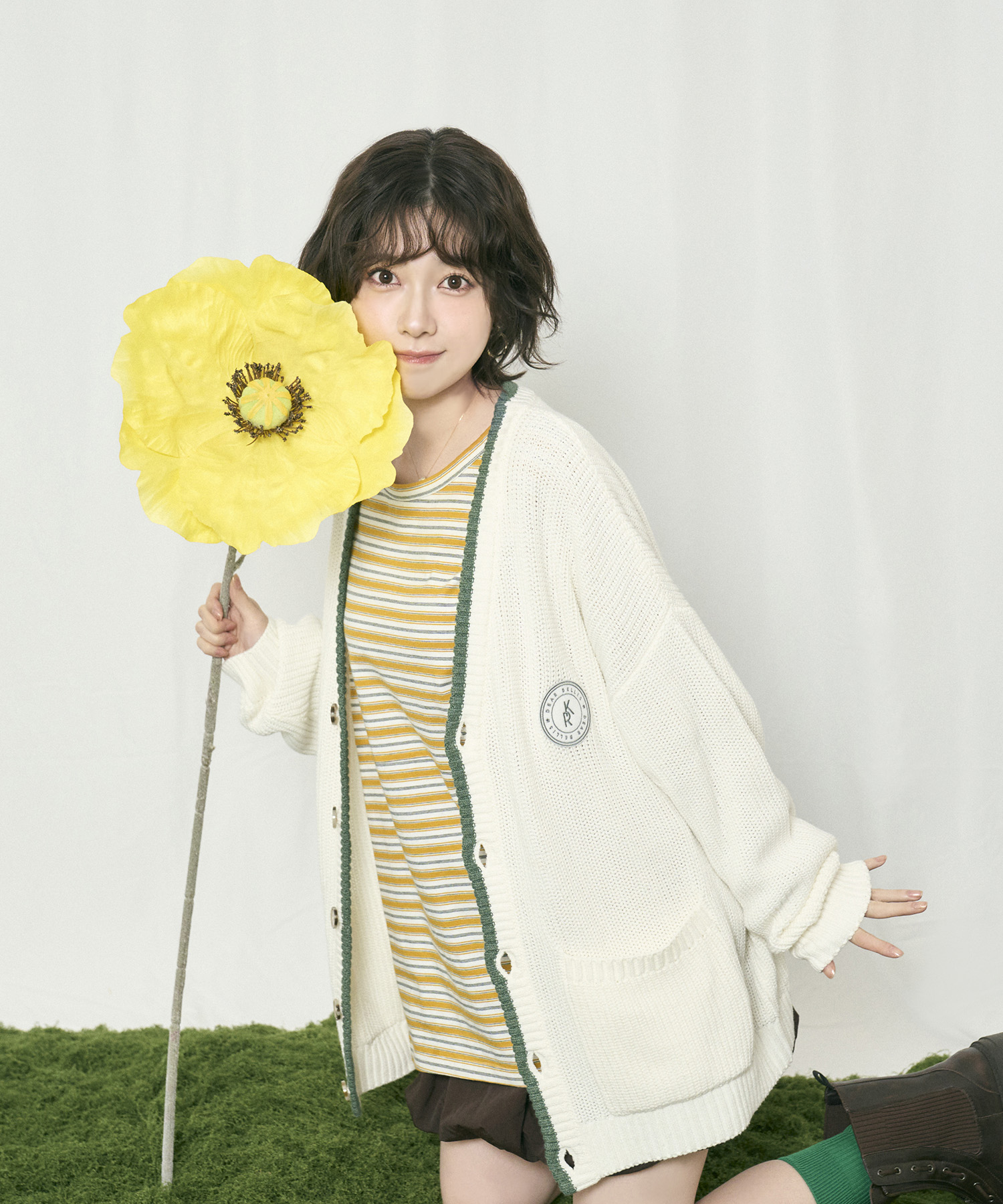 ラインニットカーディガン / アイボリー