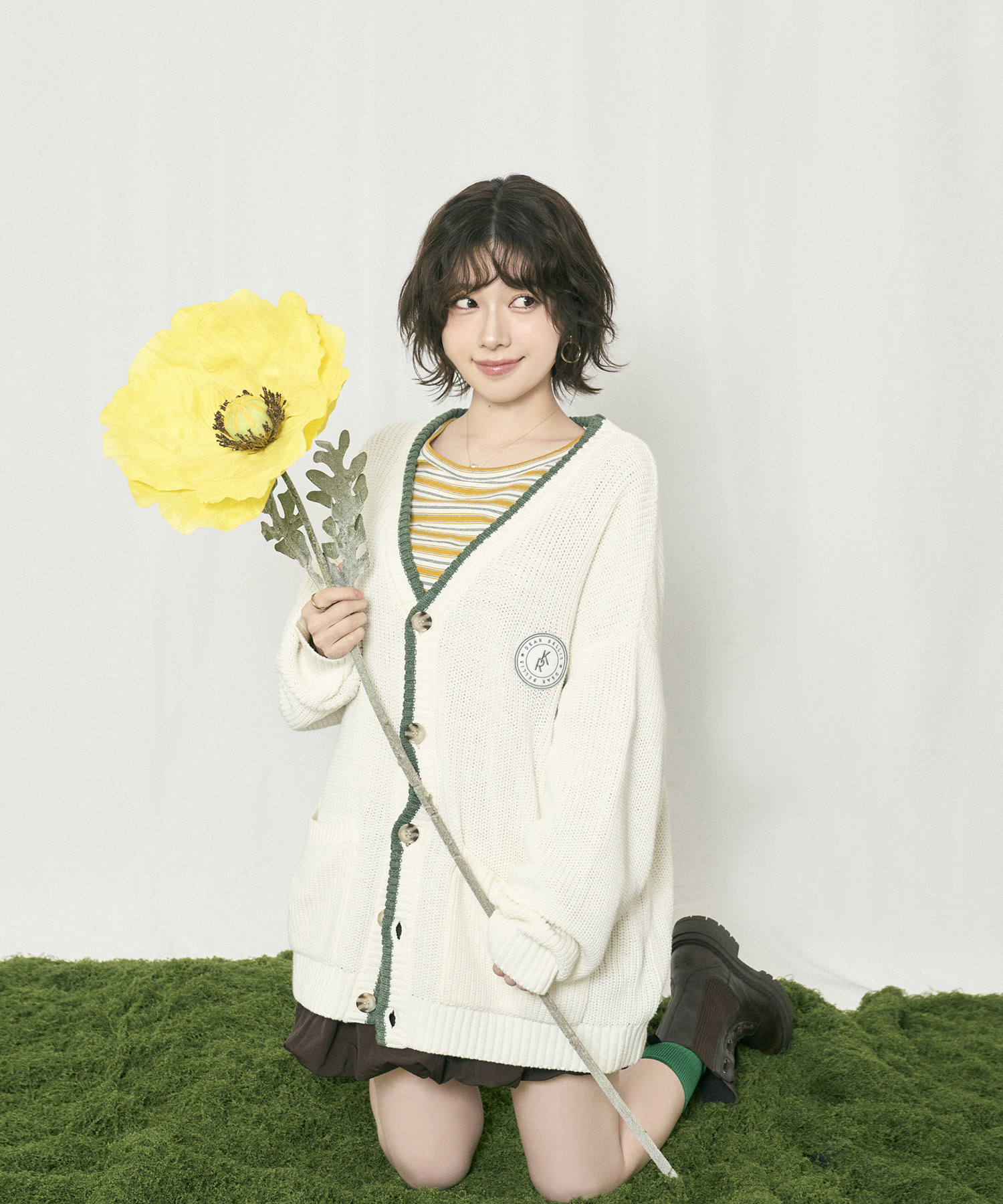 ラインニットカーディガン / アイボリー