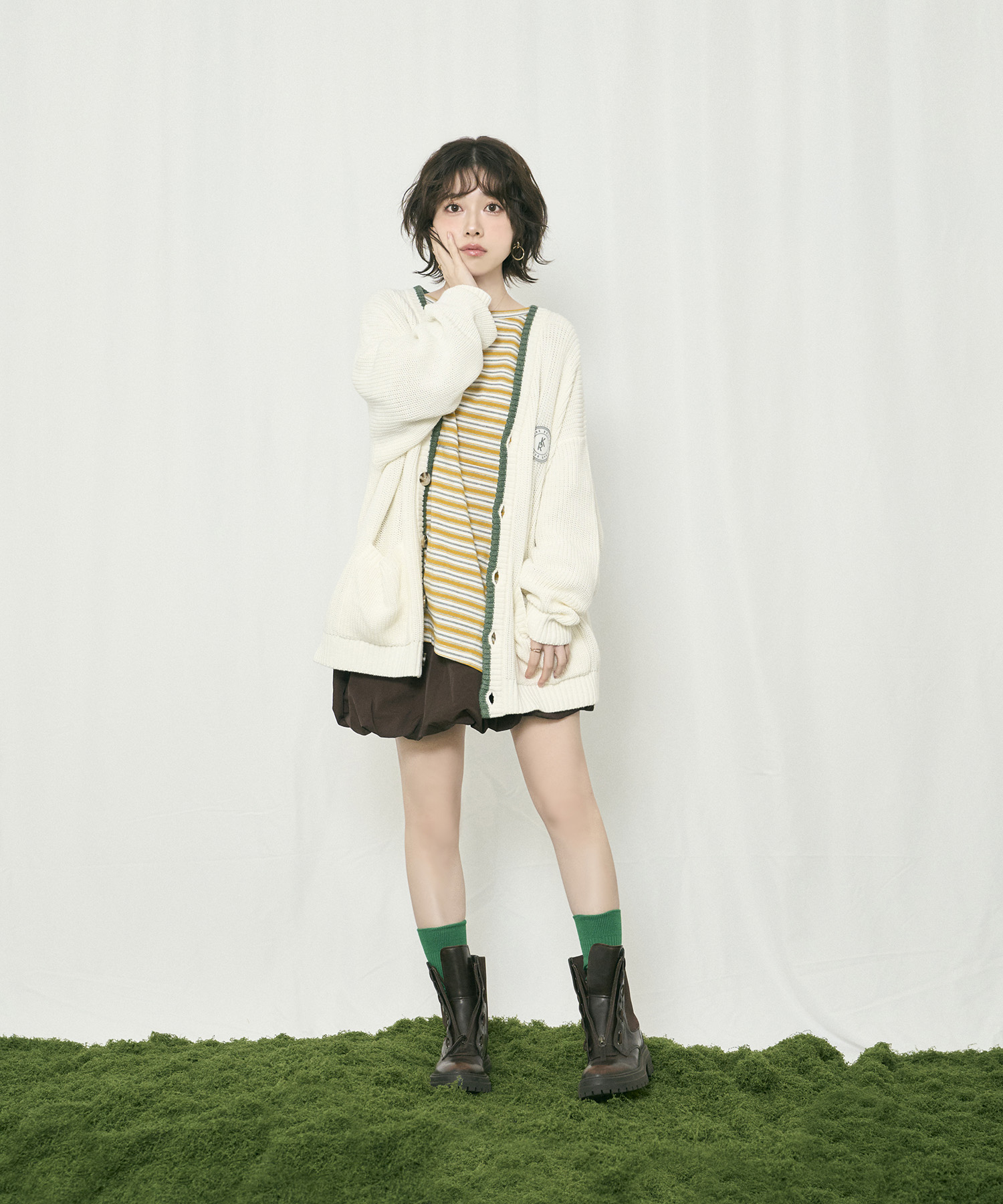 ラインニットカーディガン / アイボリー