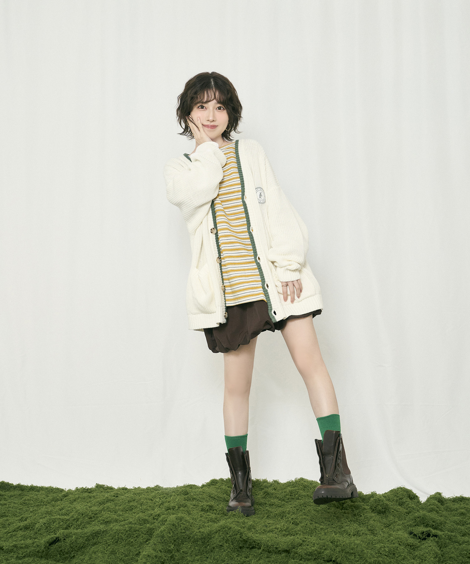 ラインニットカーディガン / アイボリー