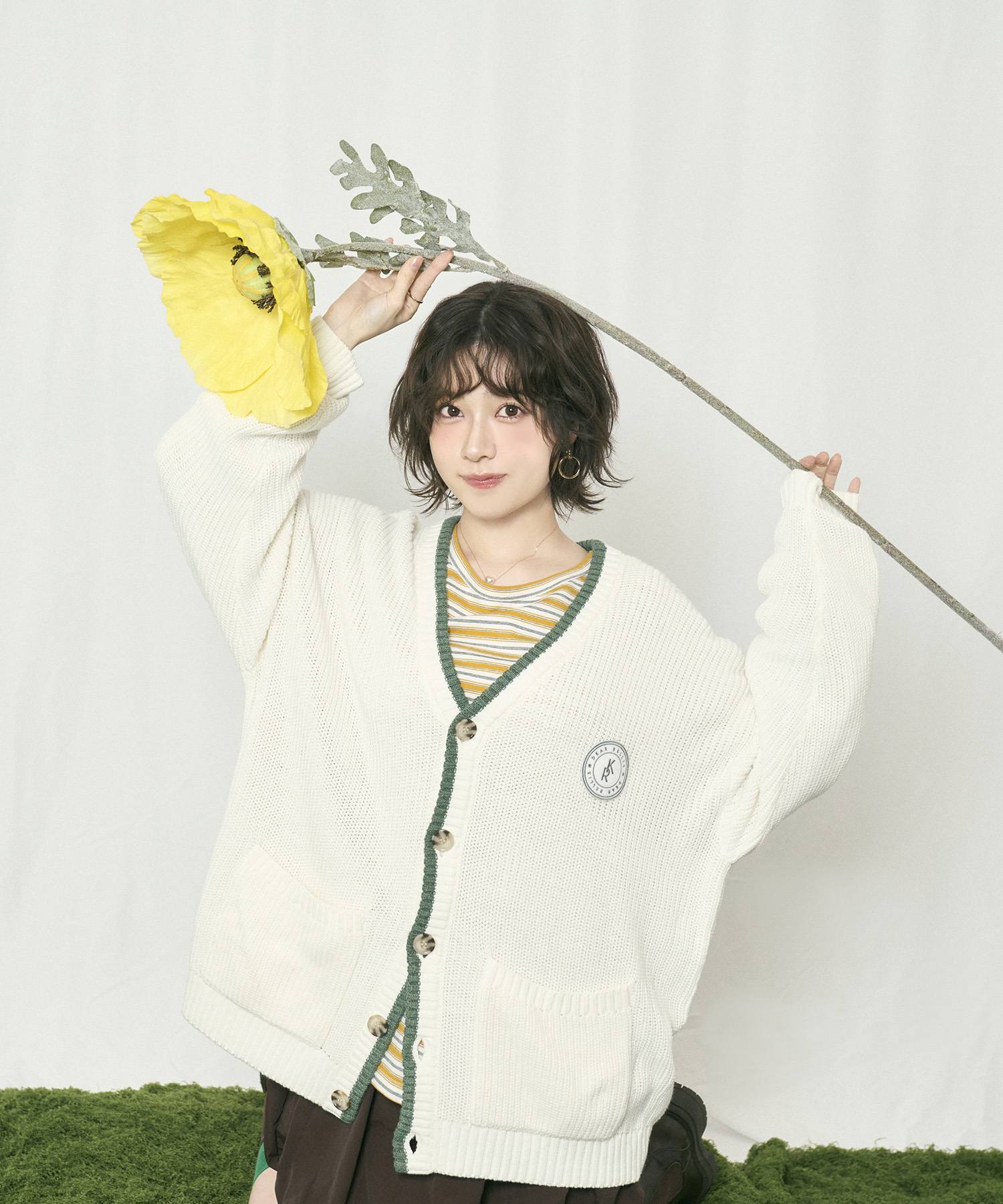 ラインニットカーディガン / アイボリー