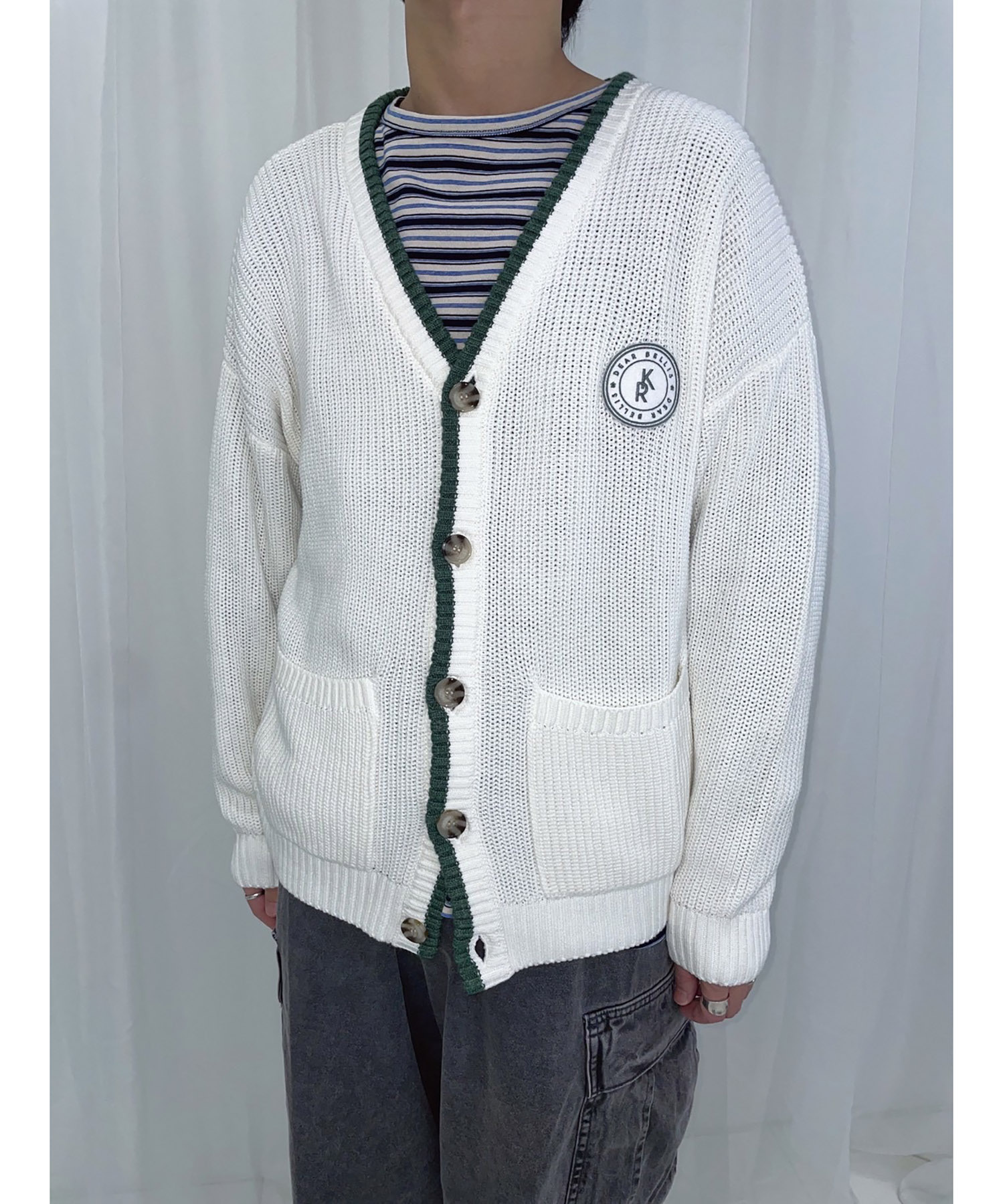 ラインニットカーディガン / アイボリー