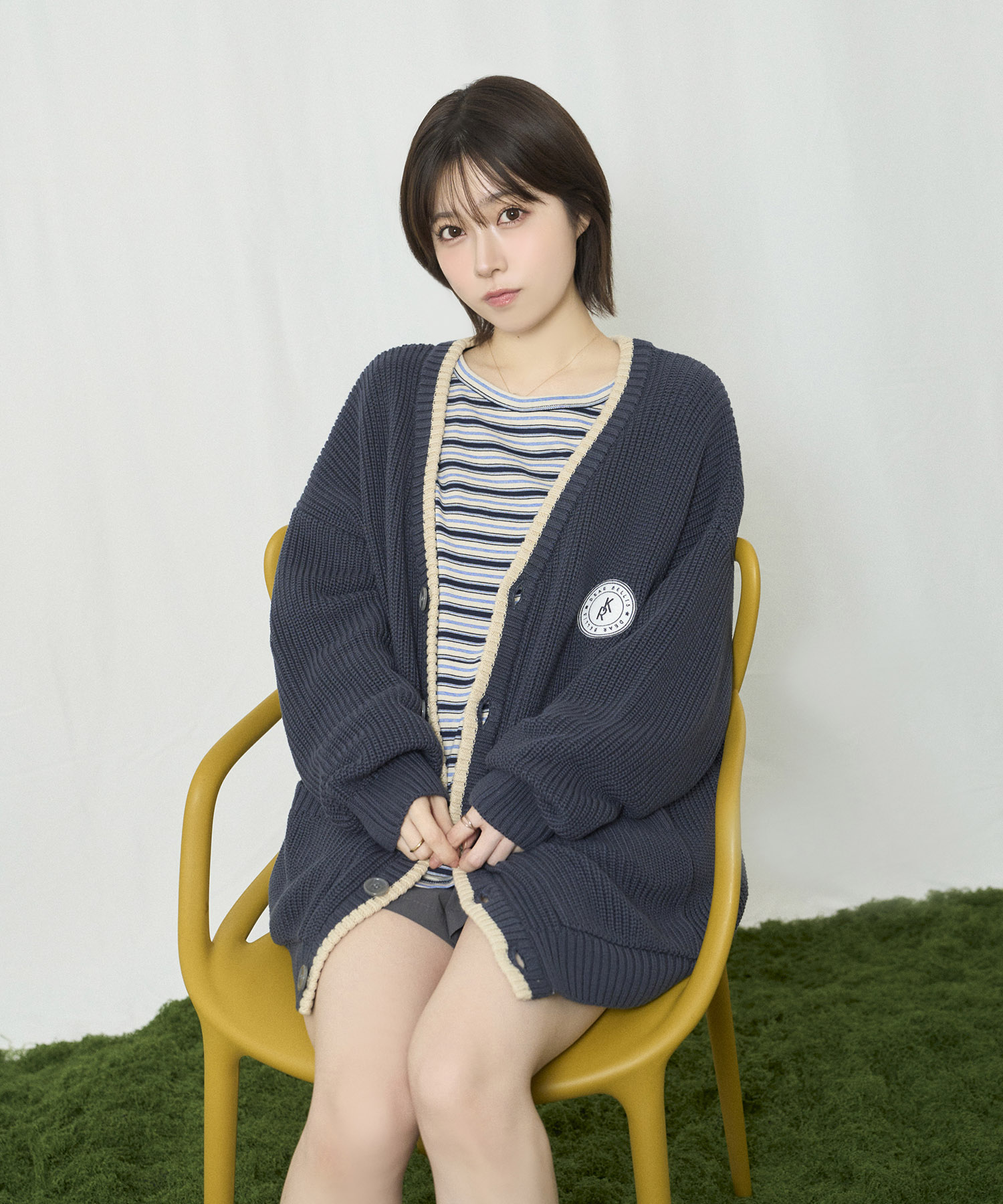 ラインニットカーディガン / ネイビー