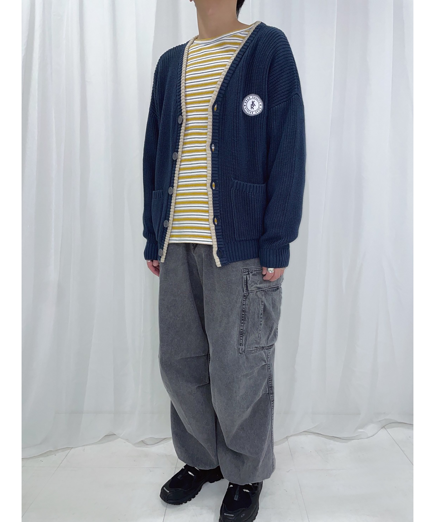 ラインニットカーディガン / ネイビー – BUNNY APARTMENT
