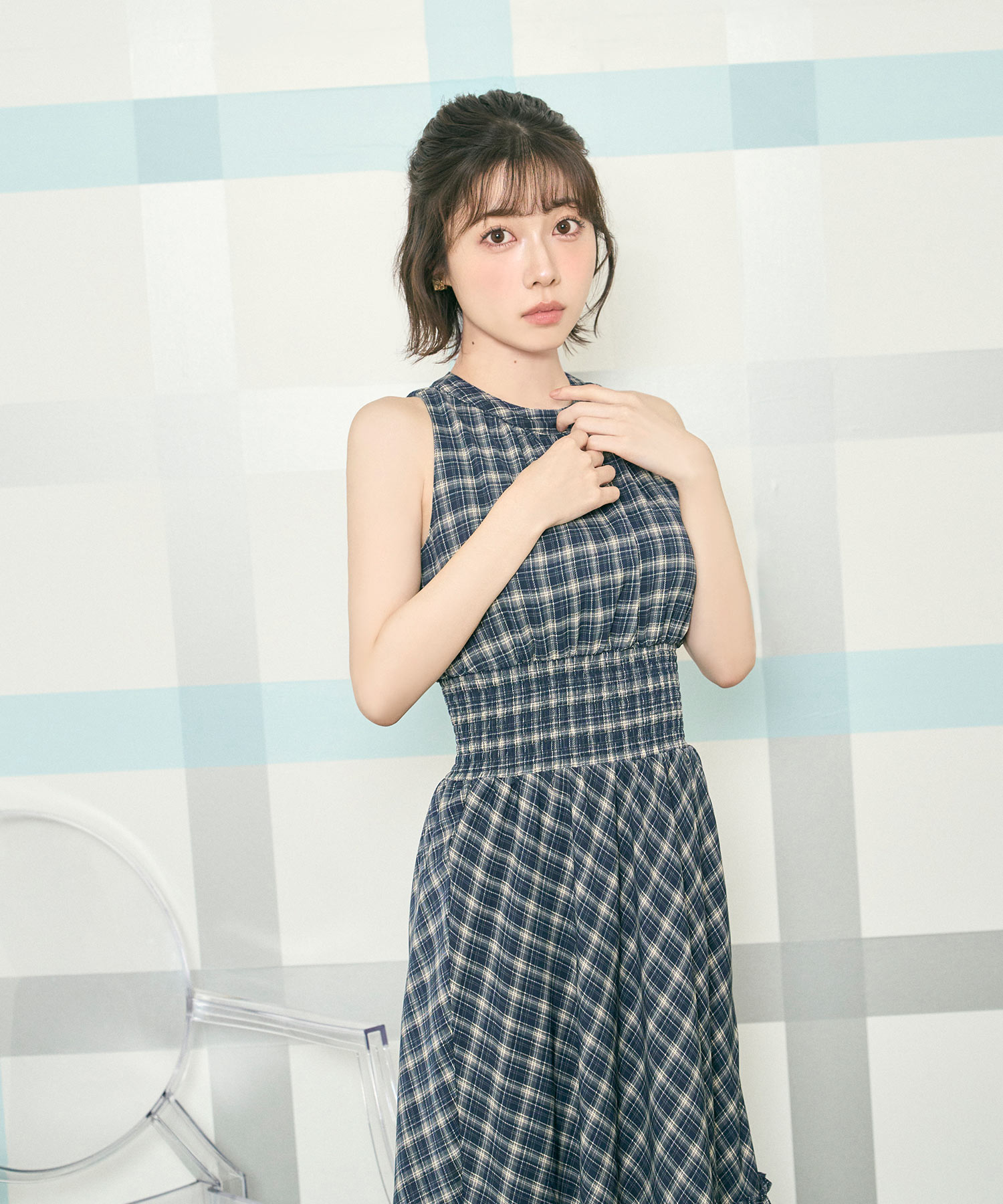 クロシェカーデチェックワンピースSET