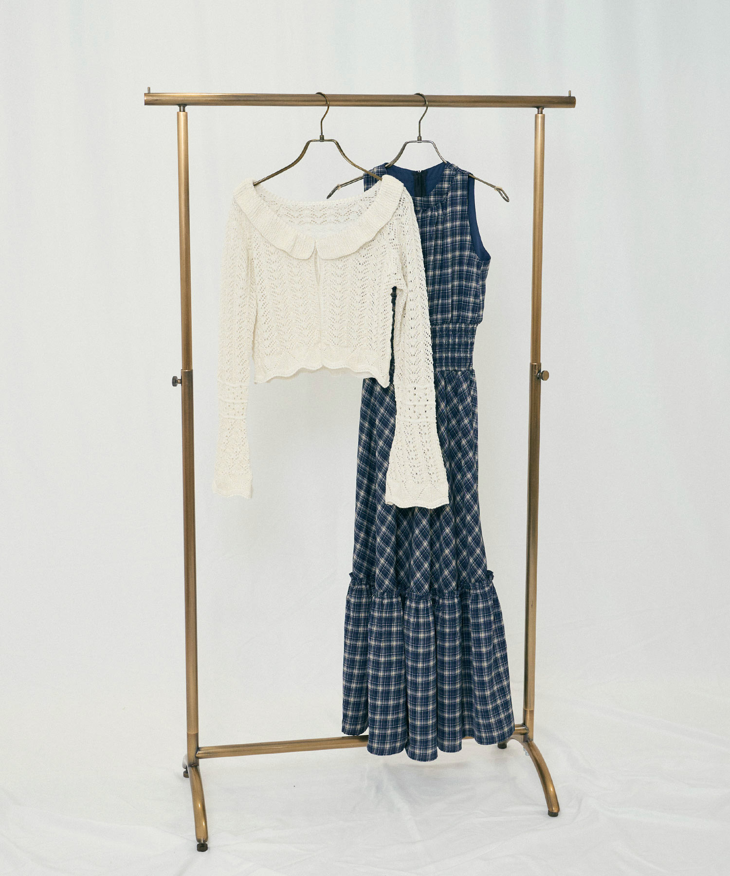 クロシェカーデチェックワンピースSET