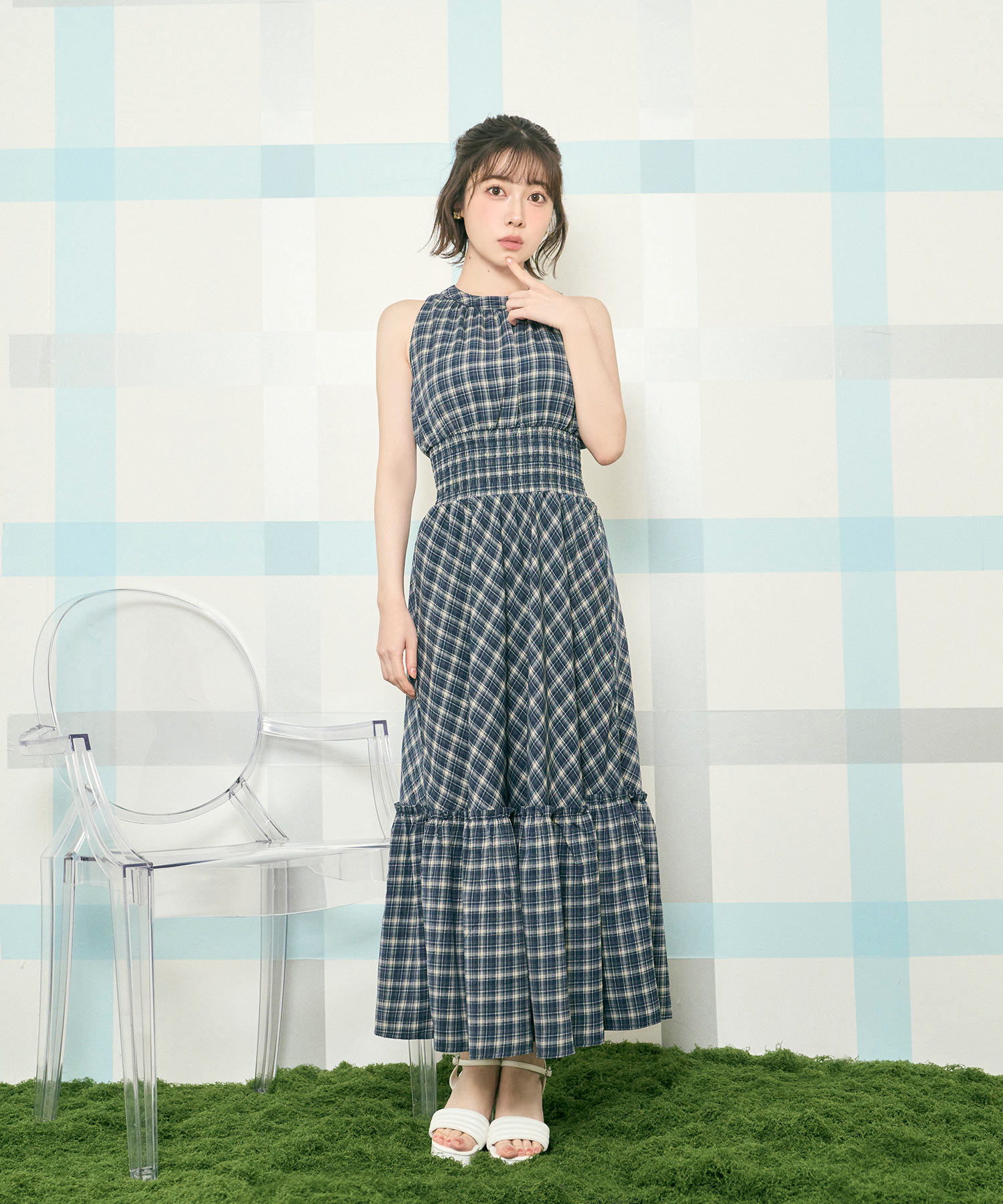 クロシェカーデチェックワンピースSET