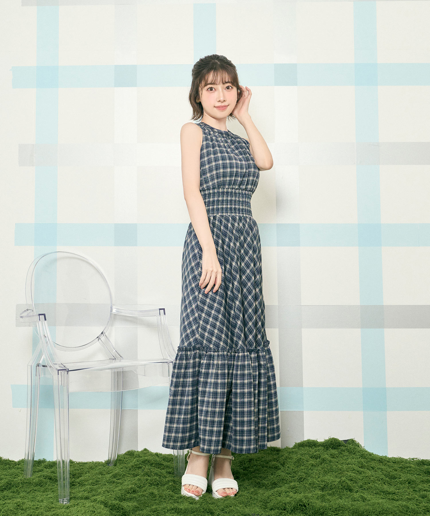 クロシェカーデチェックワンピースSET