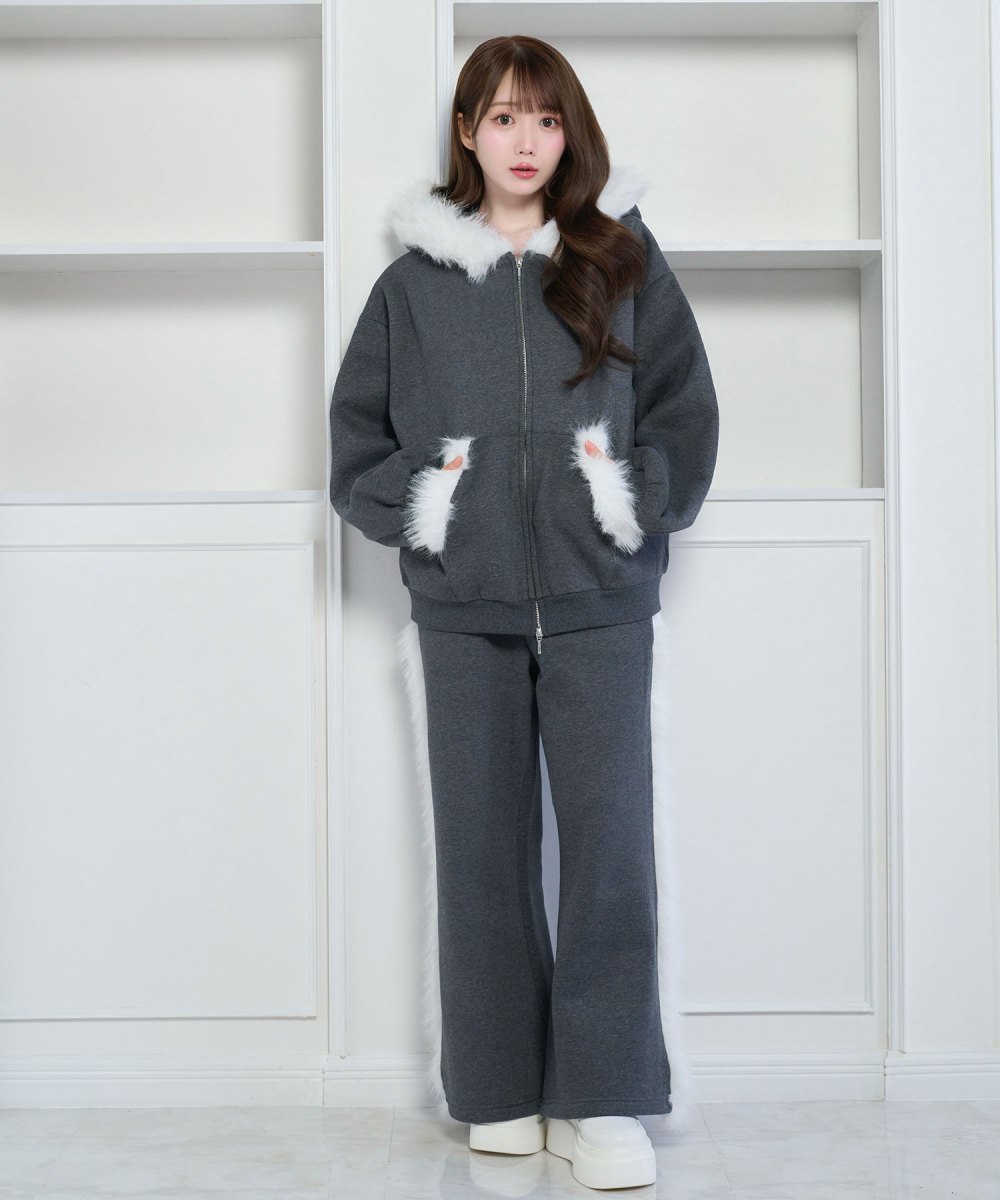 Fur trimming zip set up – BUNNY APARTMENT