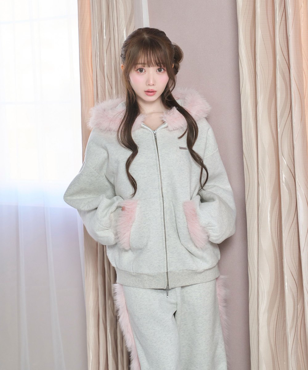 Fur trimming zip set up – BUNNY APARTMENT