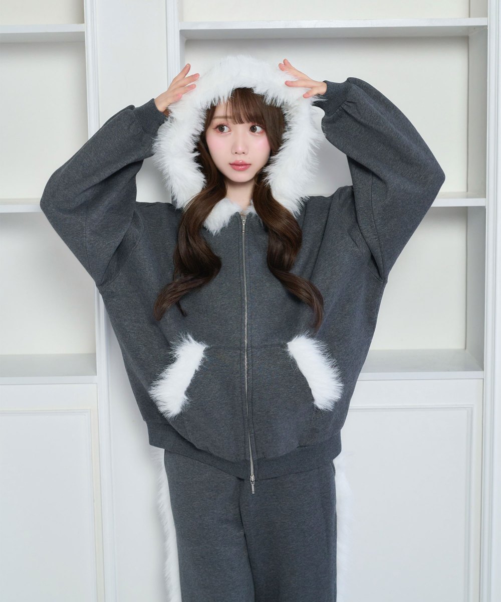 Fur trimming zip set up – BUNNY APARTMENT